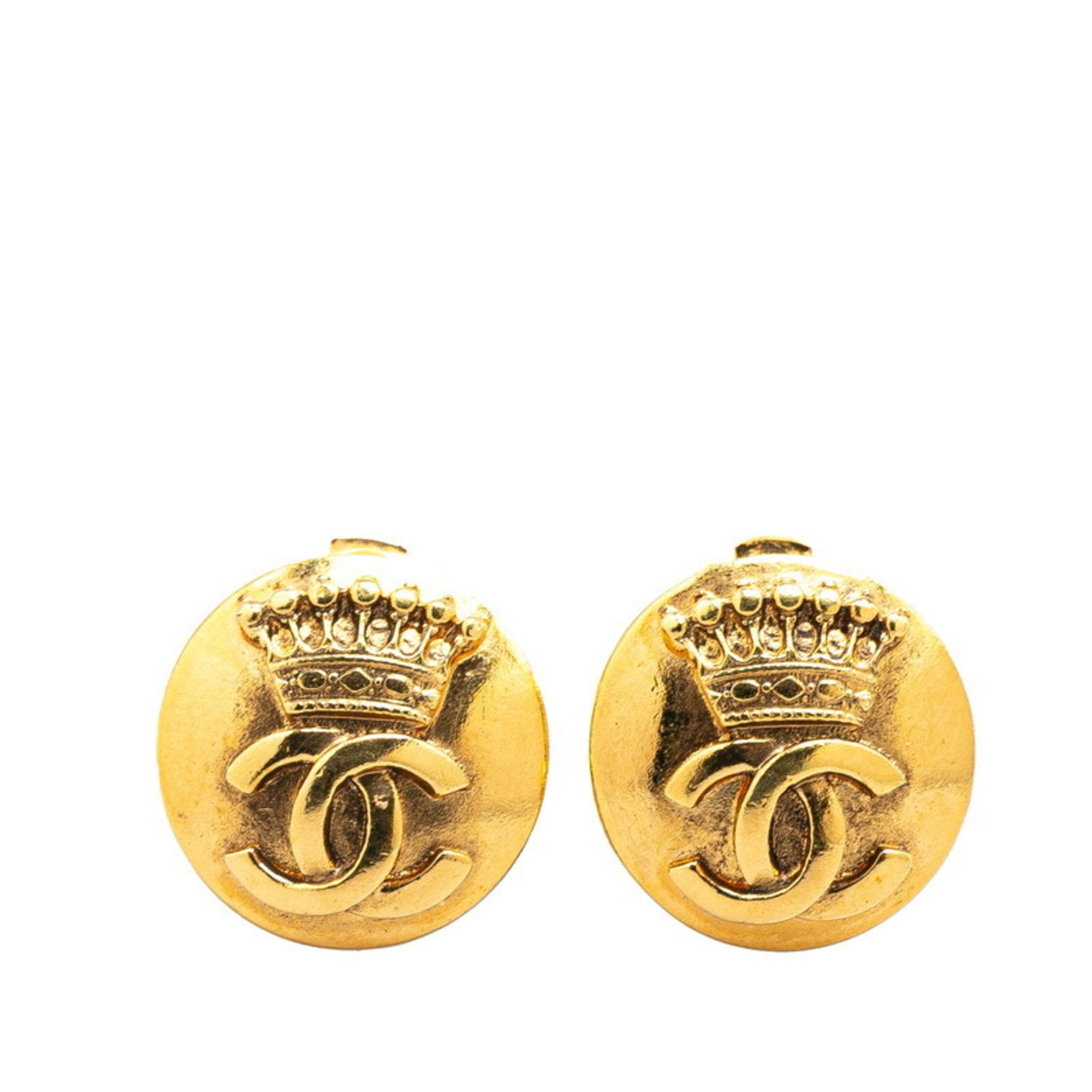 CC Logo Round Clip-On Earrings Metal Gold-Tone Metal