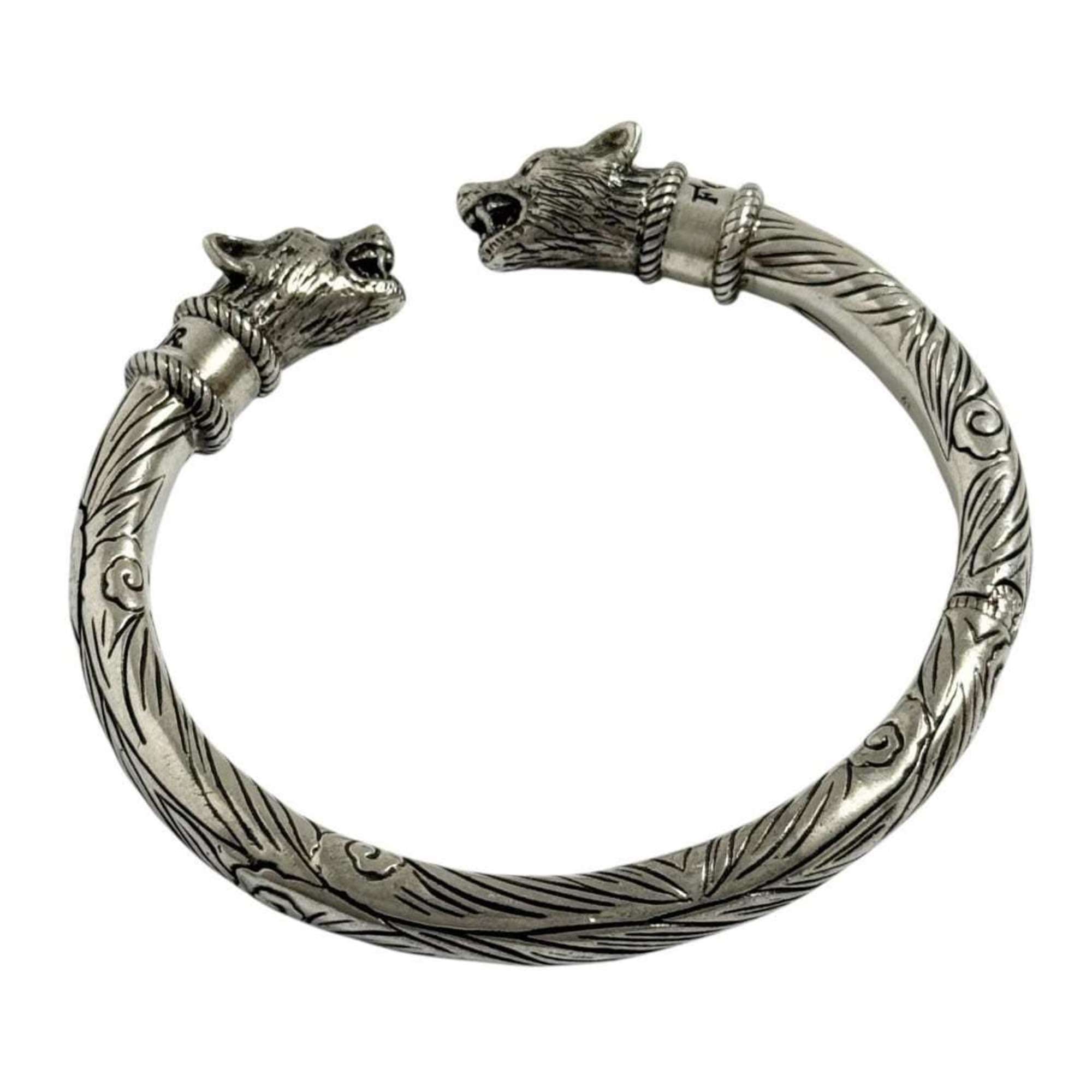 Anger Forest Wolf Bangle Sterling Silver Bracelet