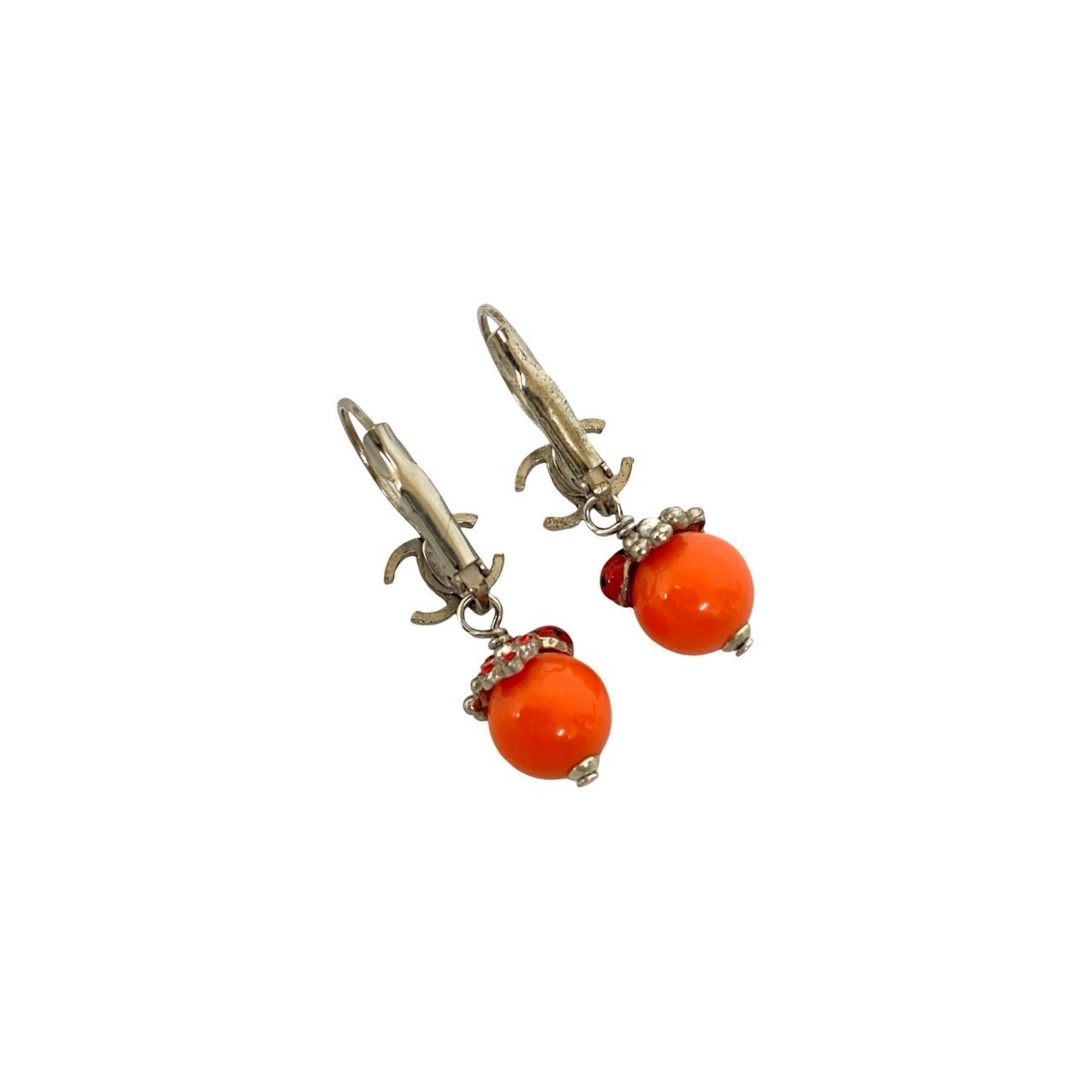 CC Logo Flower Ladybug Earrings Sterling Silver Gold-Tone Metal