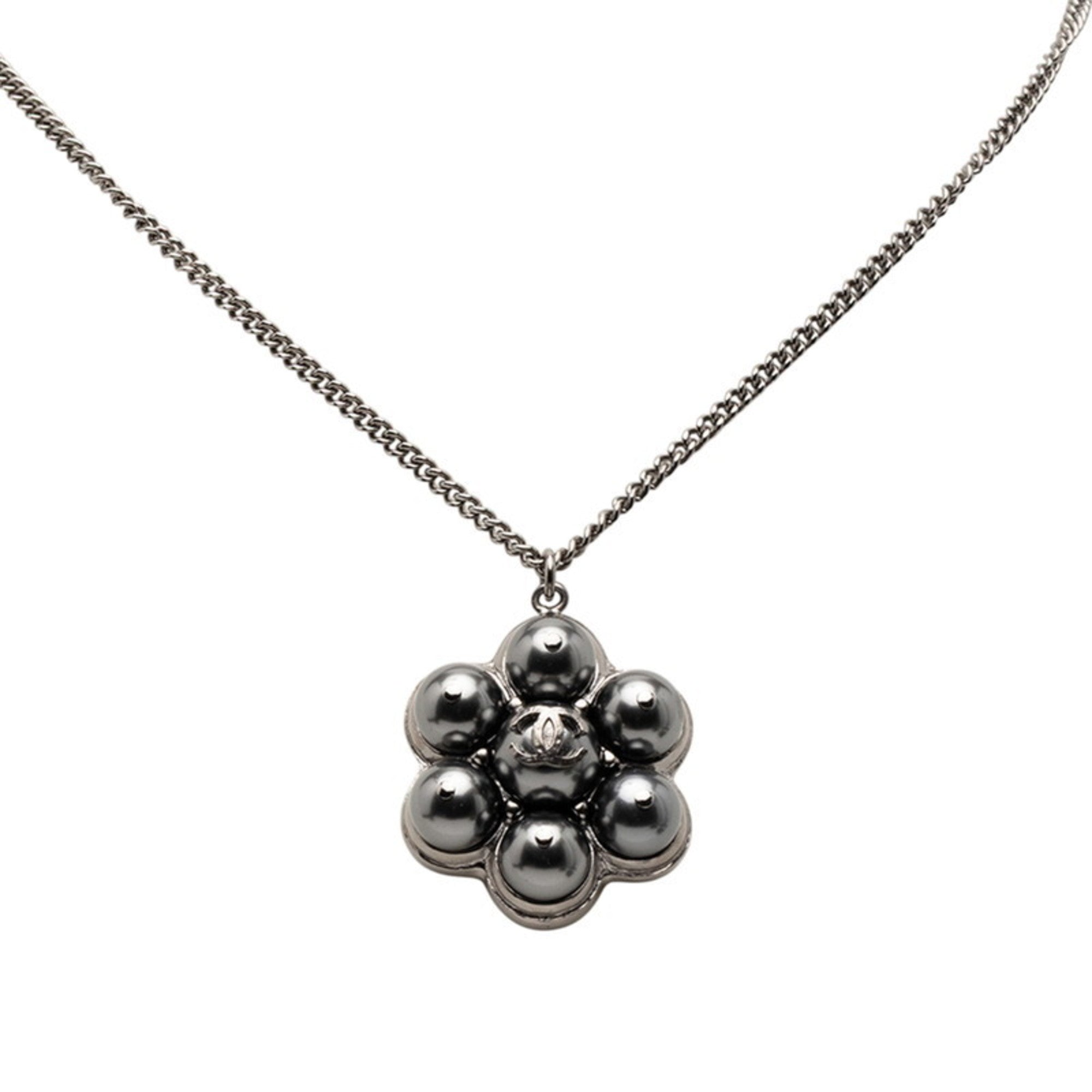 CC Logo Pendant Necklace Silver-Tone Metal