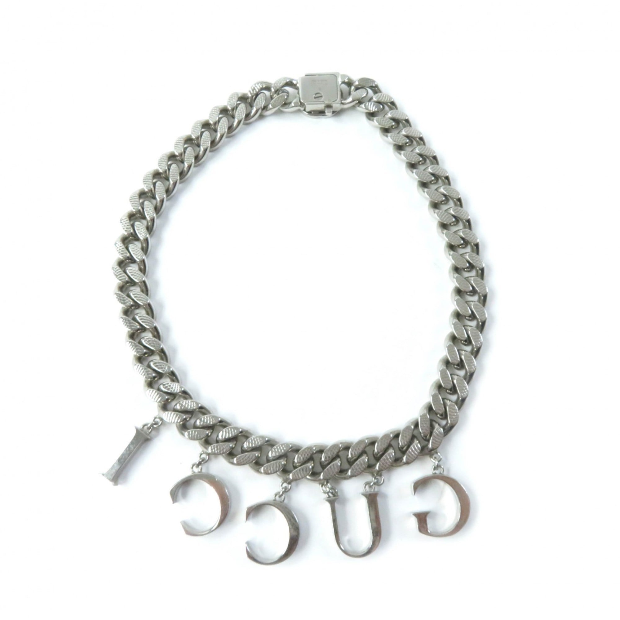 Interlocking Script Curb Chain Pendant Necklace Sterling Silver
