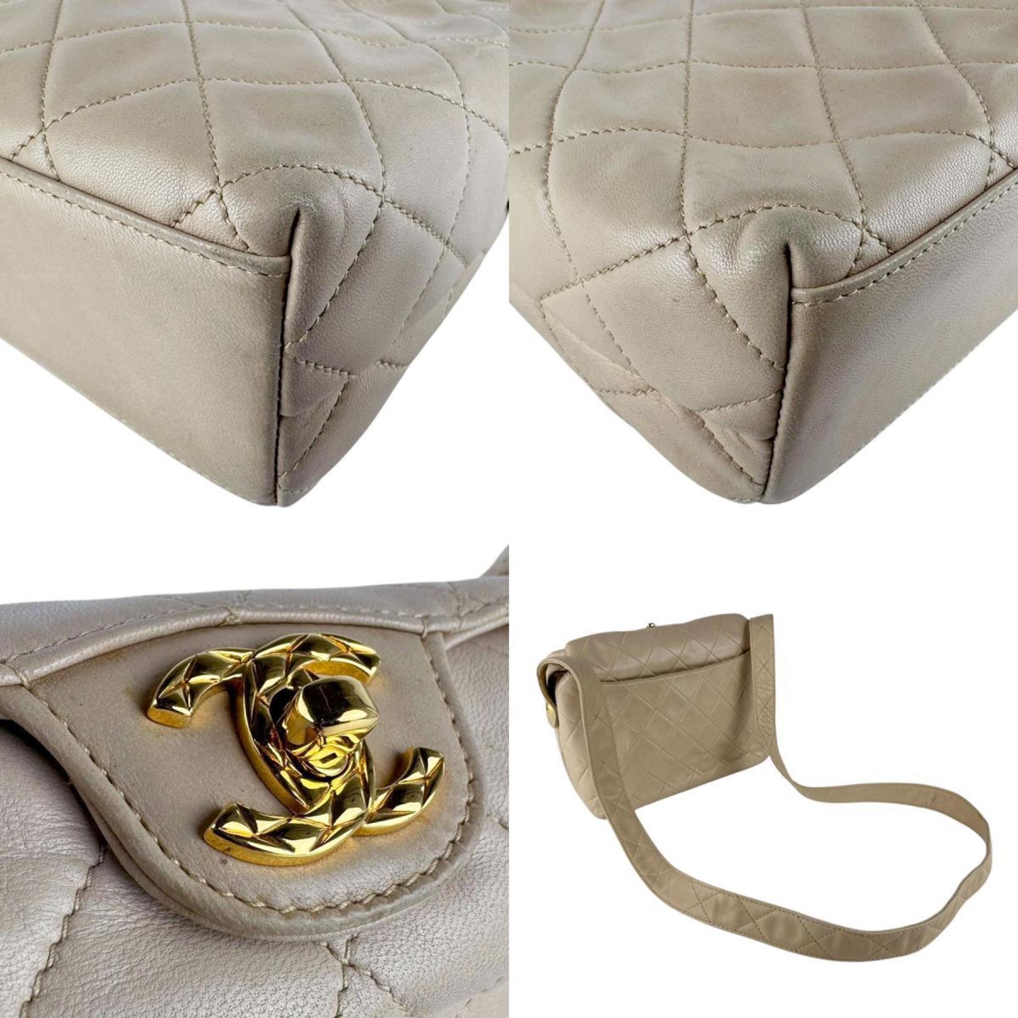 Vintage CC Fold Over Shoulder Bag Quilted Lambskin Small