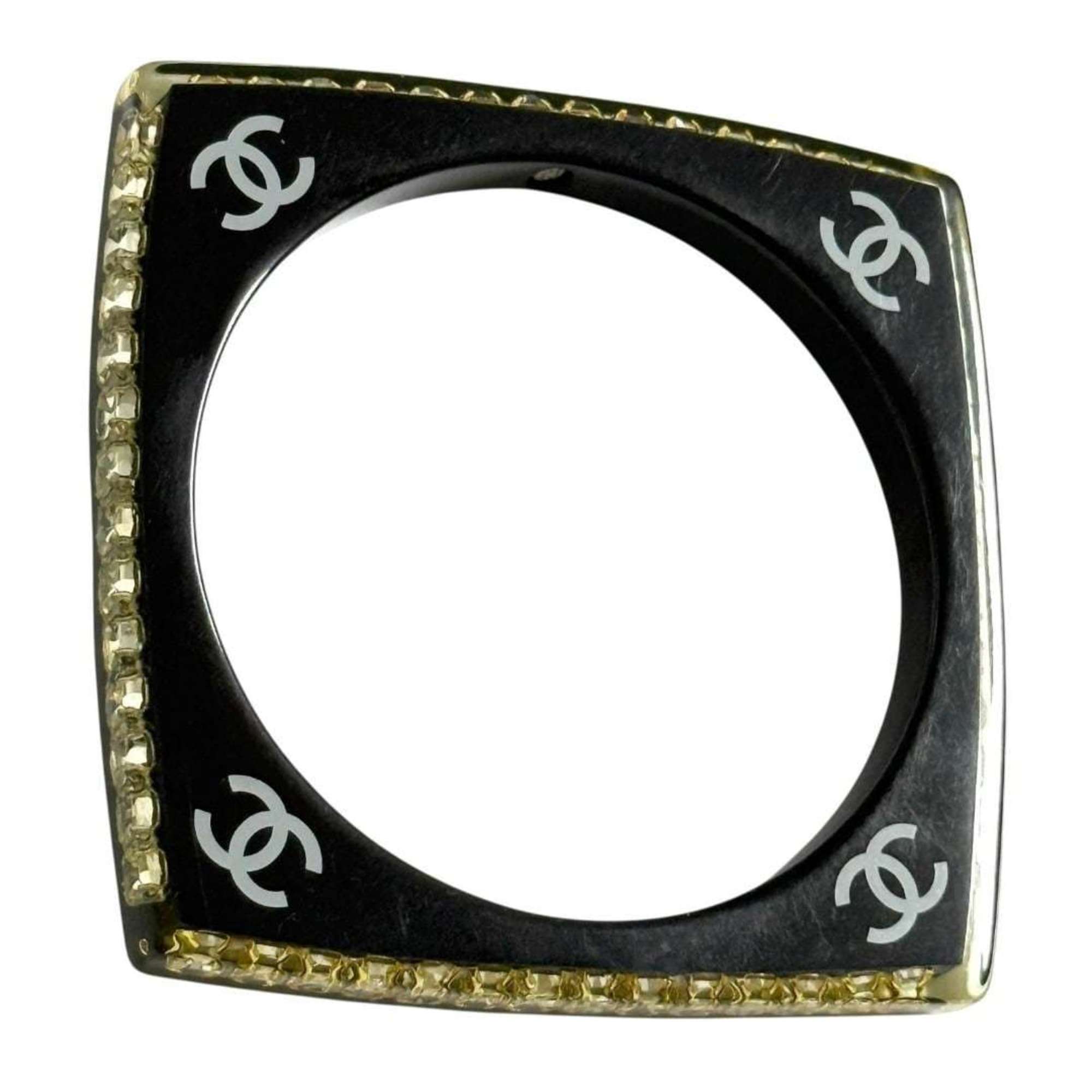 Bangle Bracelet Plastic and Rhinestone Black