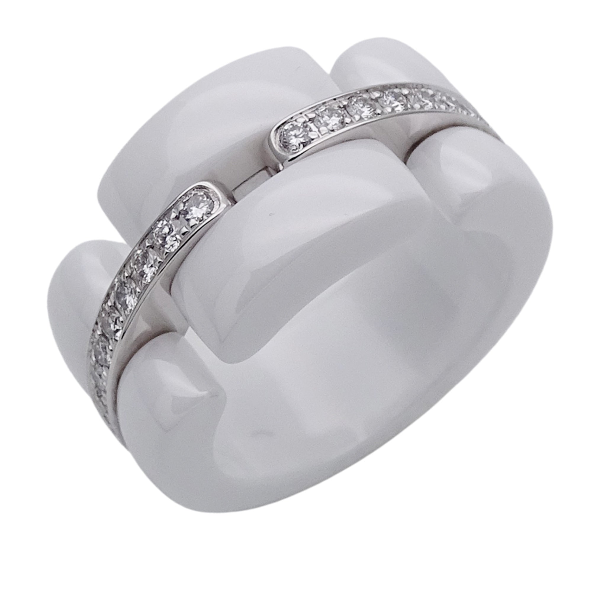 Band Ring White Ceramic and 18K White Gold with Diamonds