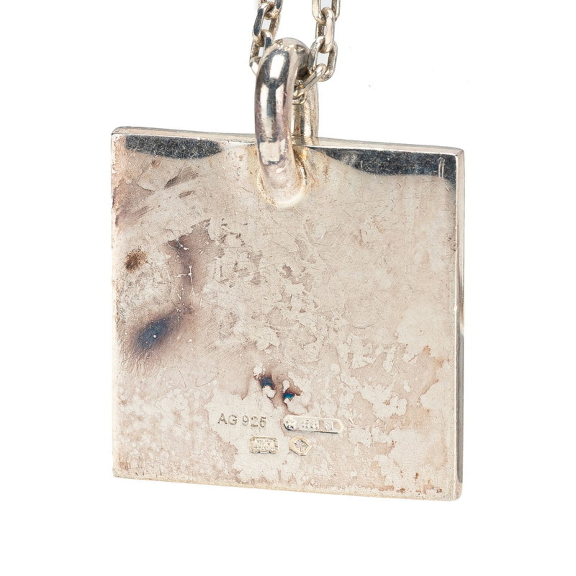 Square Plate Chain Pendant Necklace Sterling Silver