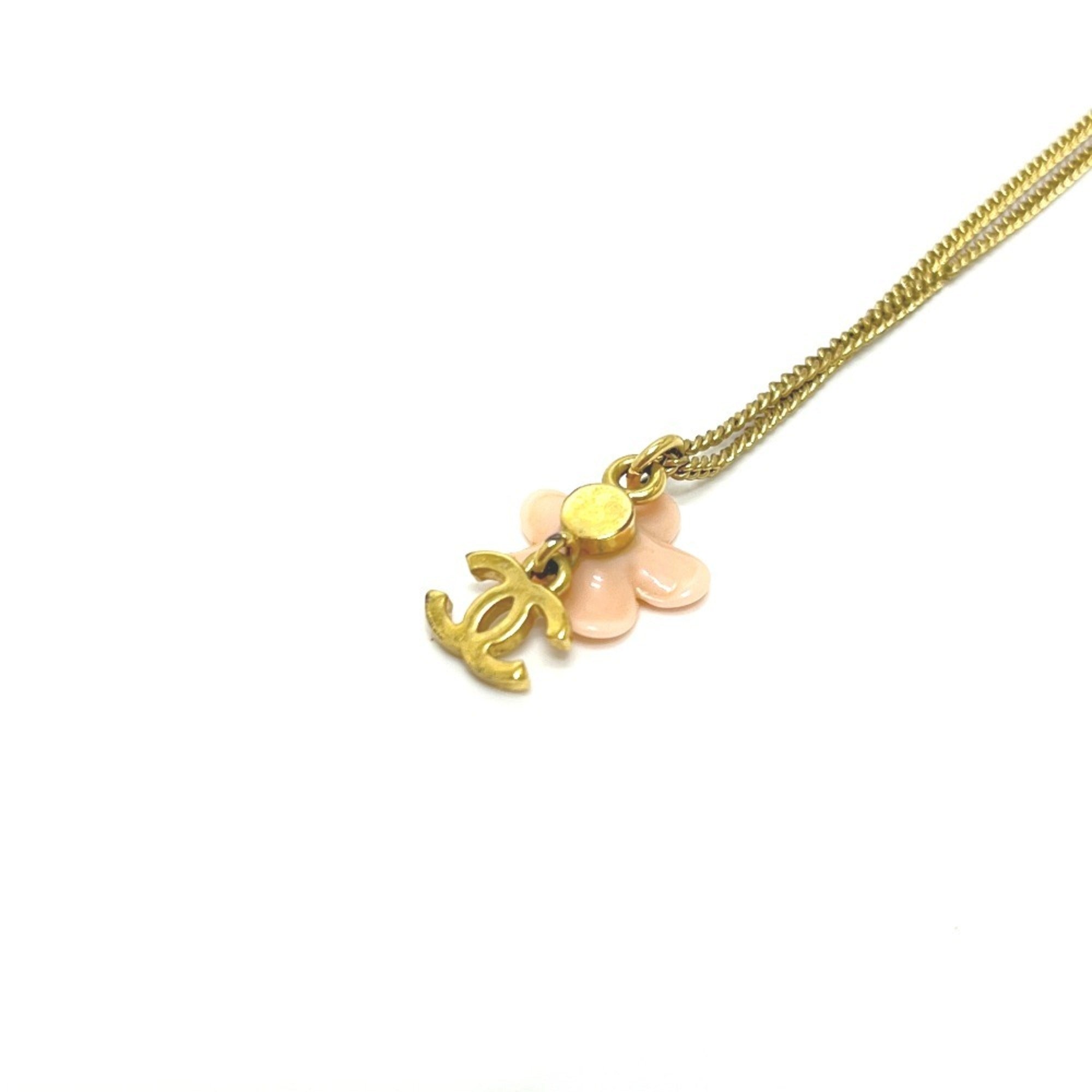 CC Logo Chain Flower Pendant Necklace Gold-Tone Metal