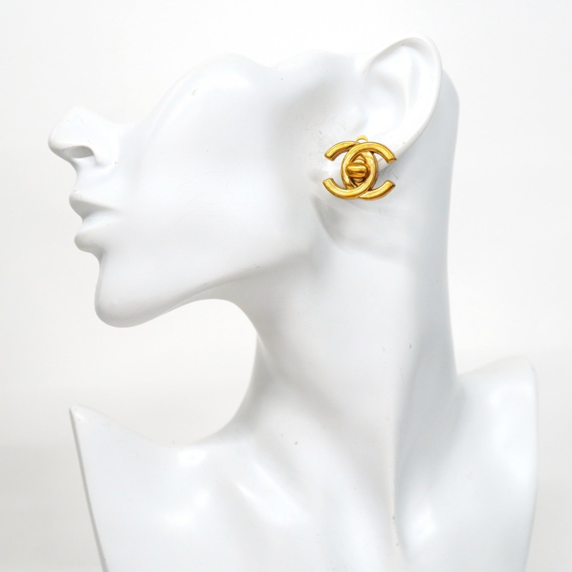 CC Logo Lock Clip-On Earrings Metal Gold-Tone Metal