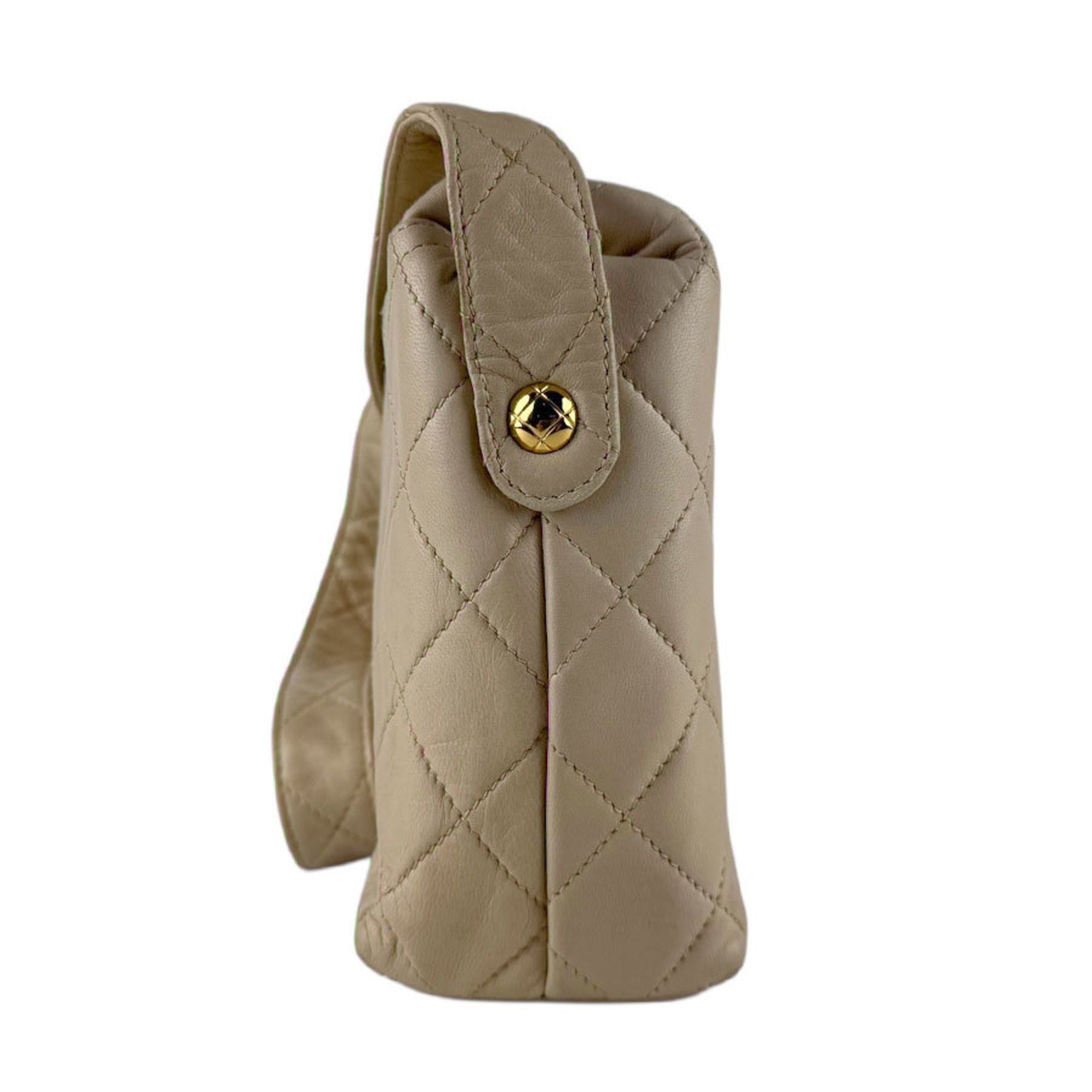 Vintage CC Fold Over Shoulder Bag Quilted Lambskin Small
