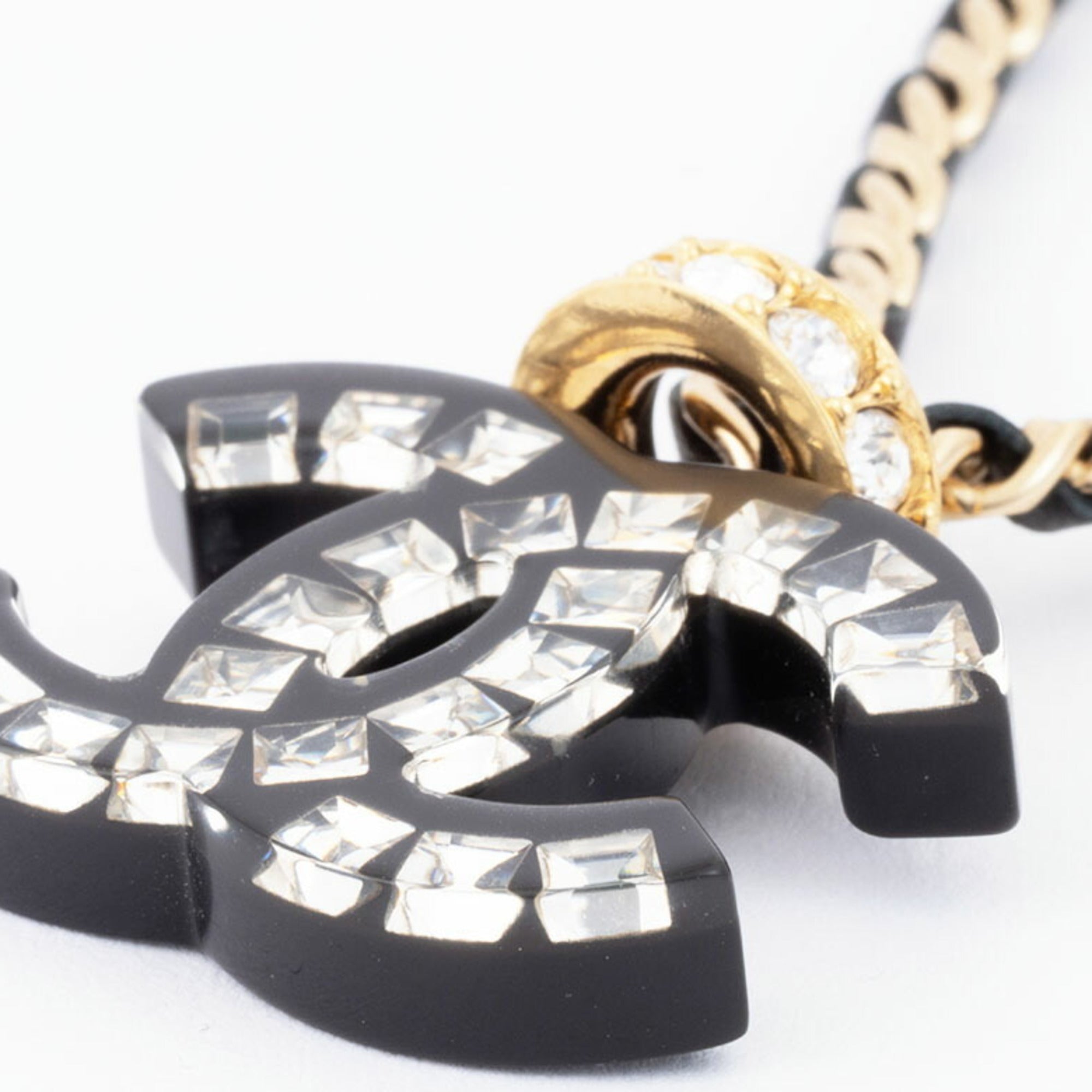 Choker Necklace Leather Black With Rhinestone
