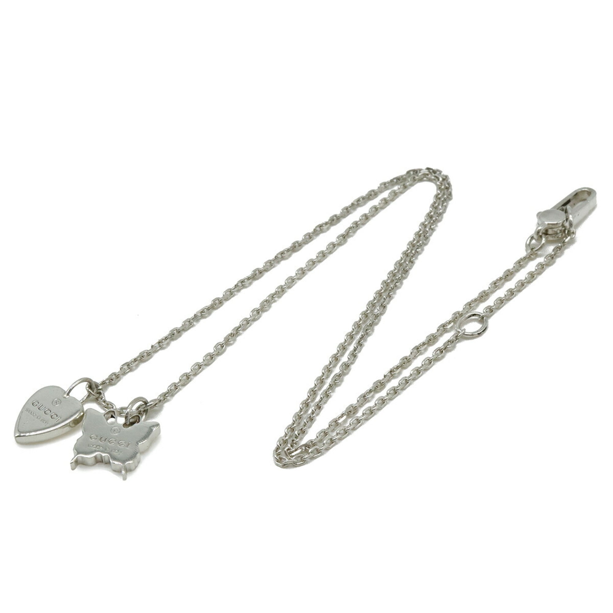 Butterfly and Heart Motif Pendant Necklace Sterling Silver