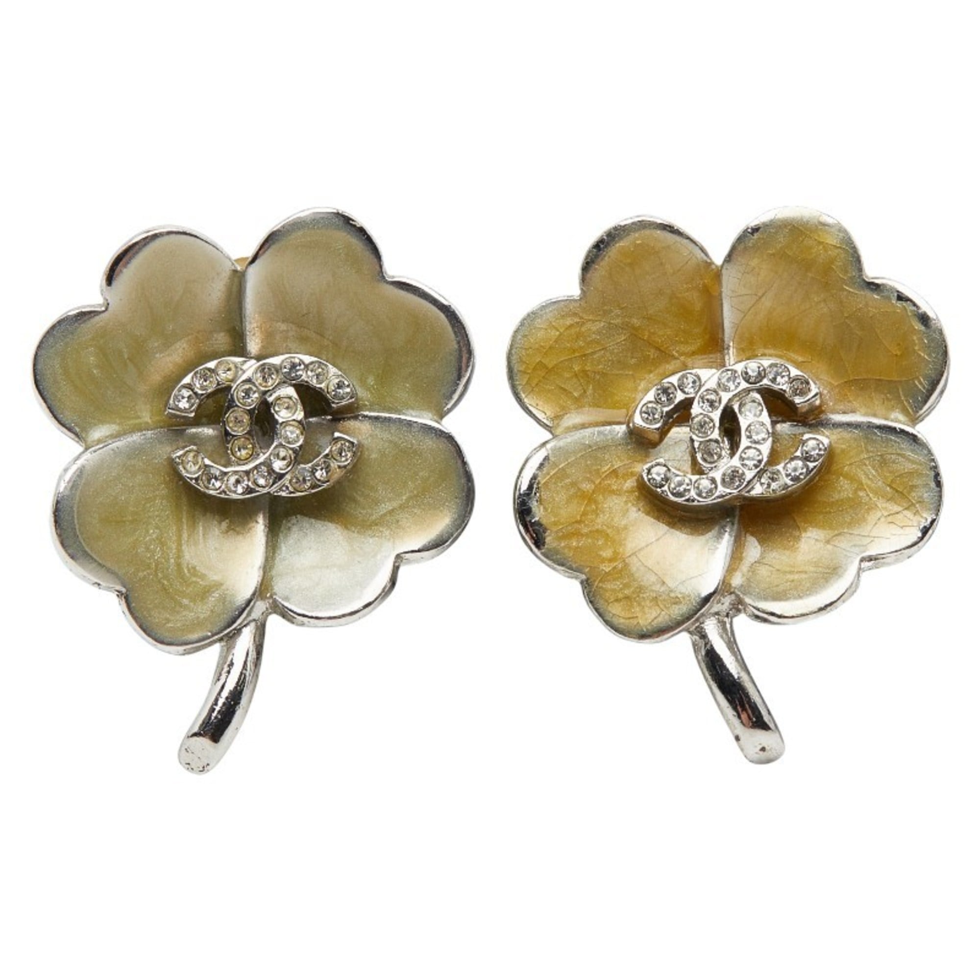 CC Logo Clover Clip-On Earrings Silver-Tone Metal Silver-Tone Metal