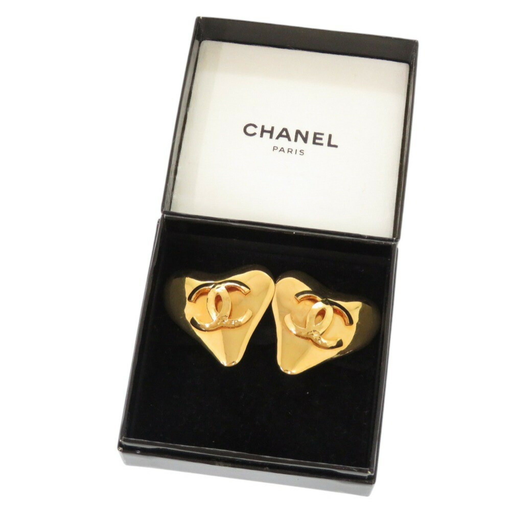 CC Logo Heart Clip-On Earrings Gold-Tone Metal Gold-Tone Metal