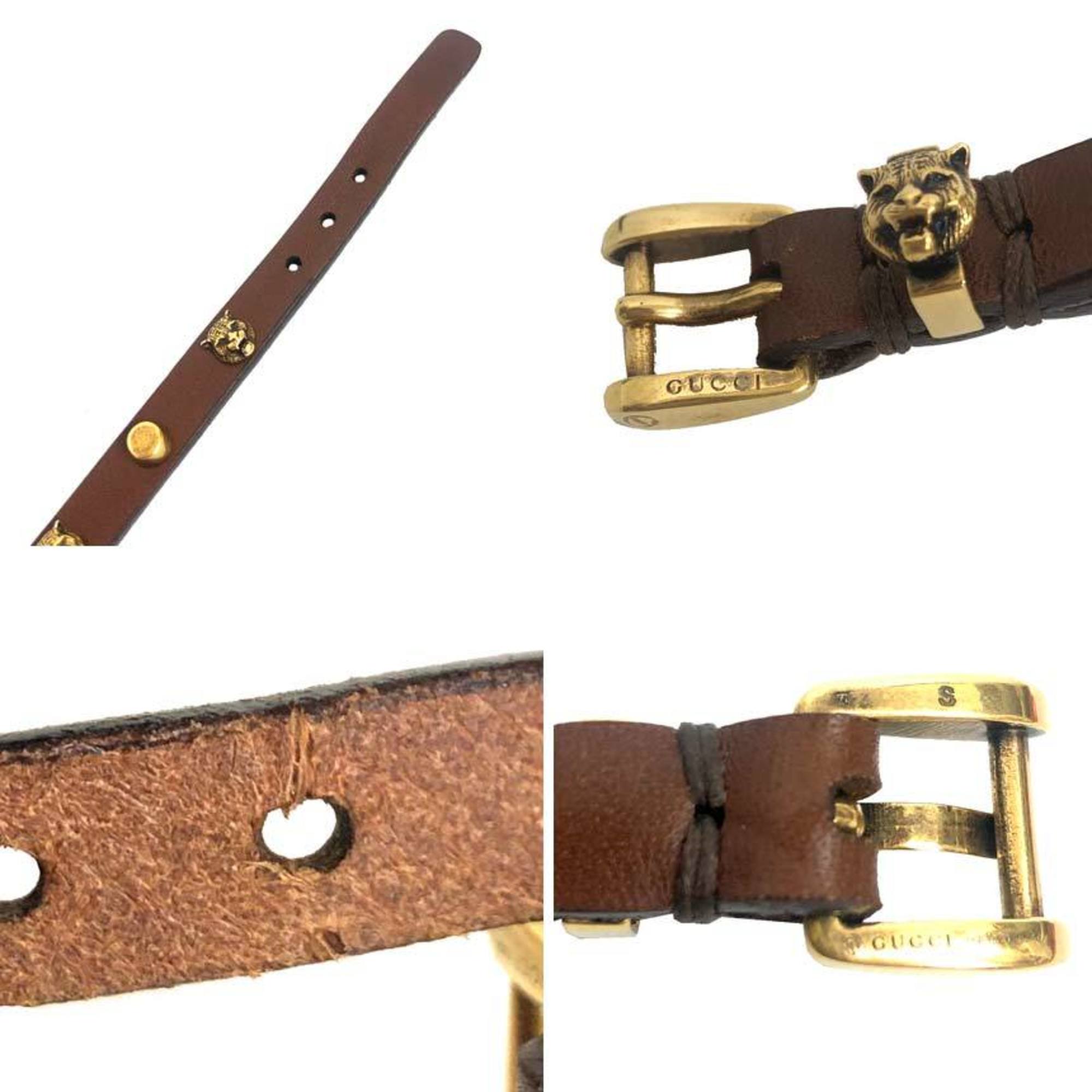 Cat Head Bracelet Leather and Metal Brown and Gold