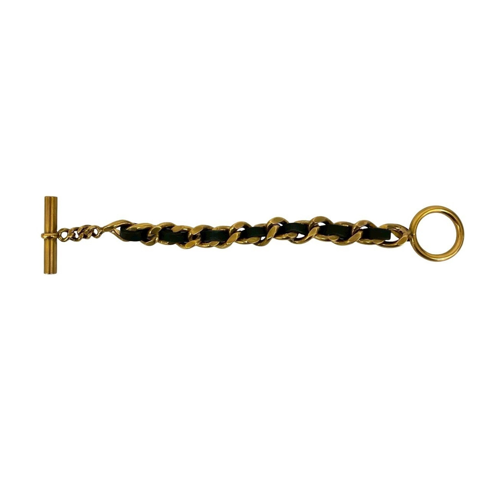 Bracelet Gold and Leather Black