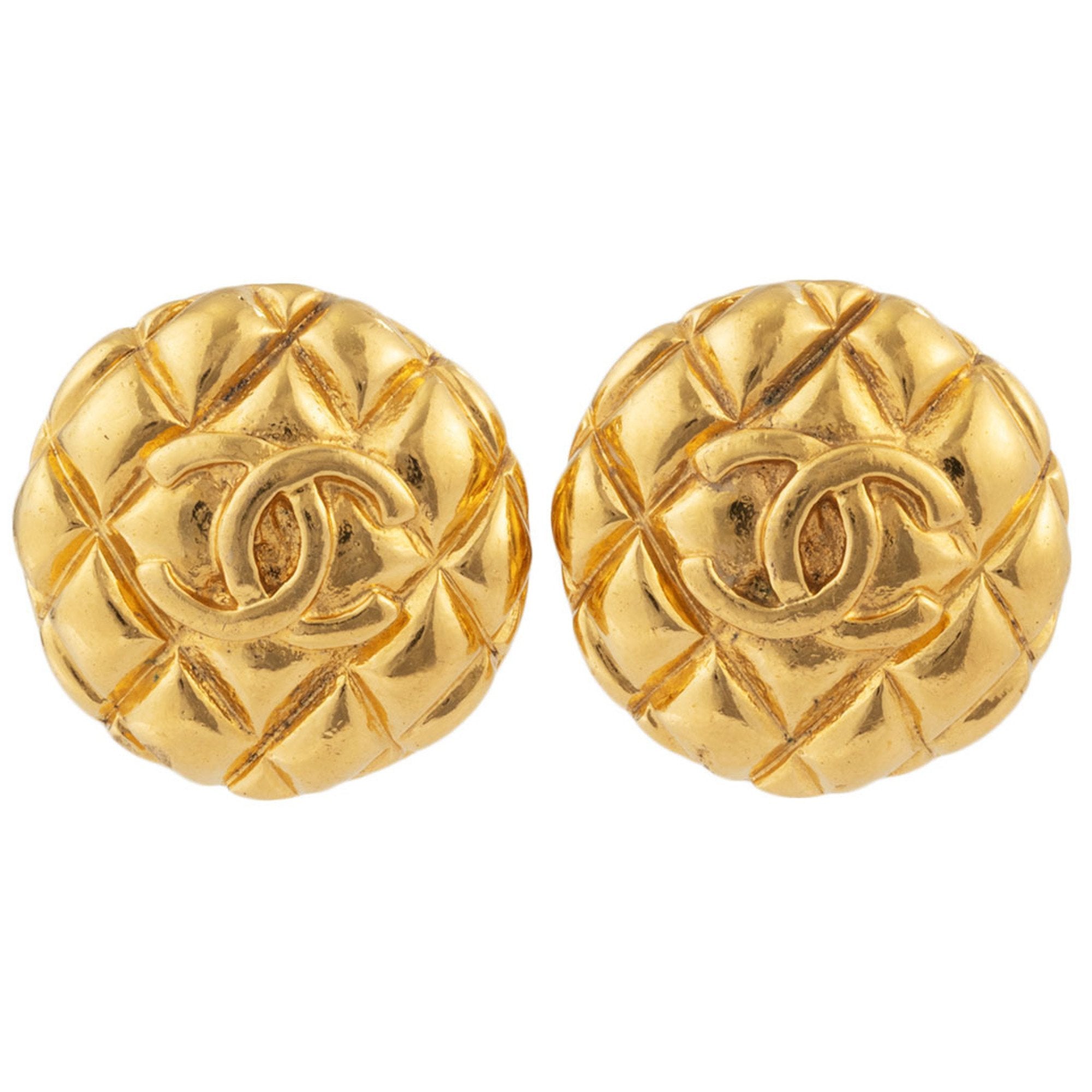 Matelasse Round Clip-On Earrings Metal Gold-Tone Metal