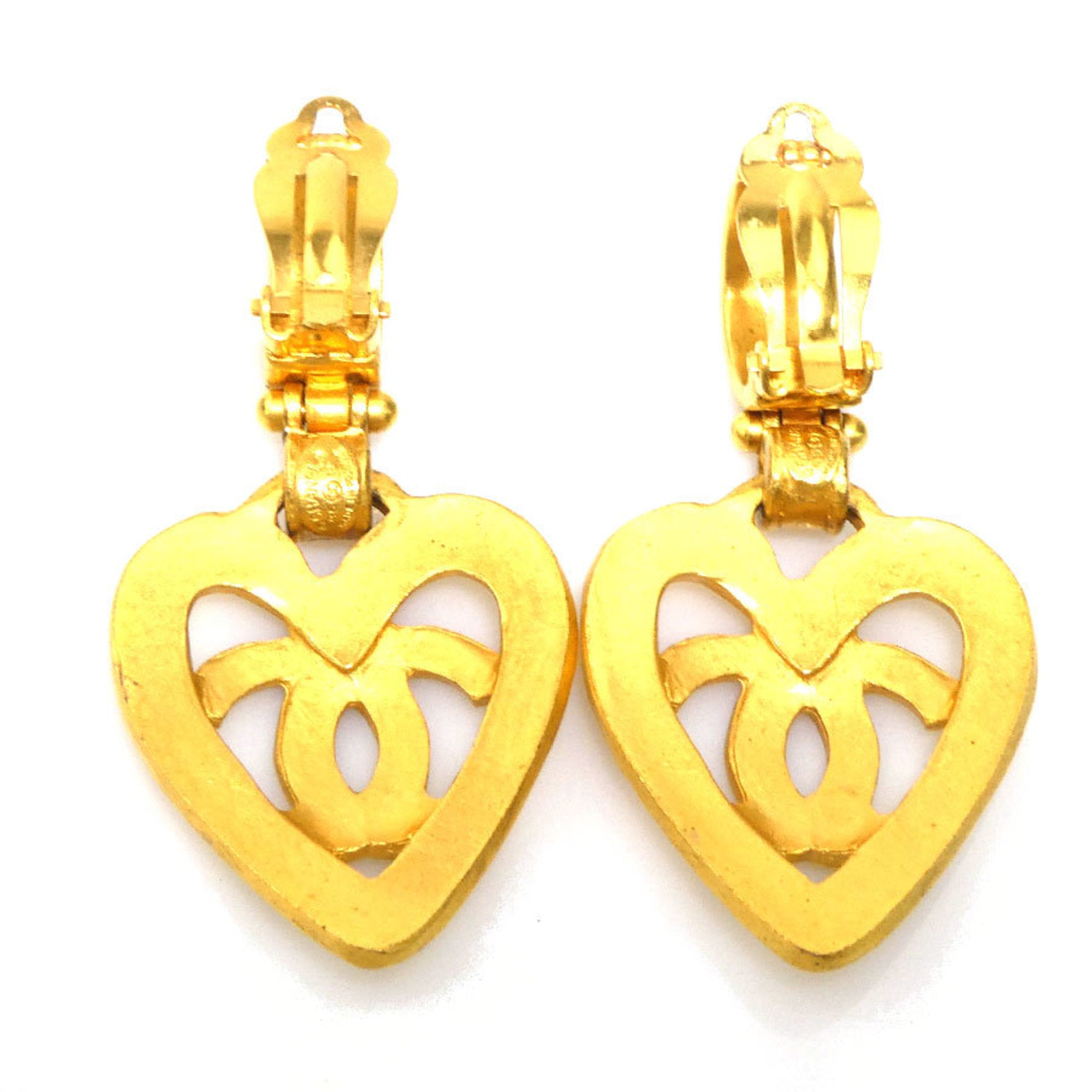 CC Logo Heart Clip-On Earrings Gold-Tone Metal Gold-Tone Metal