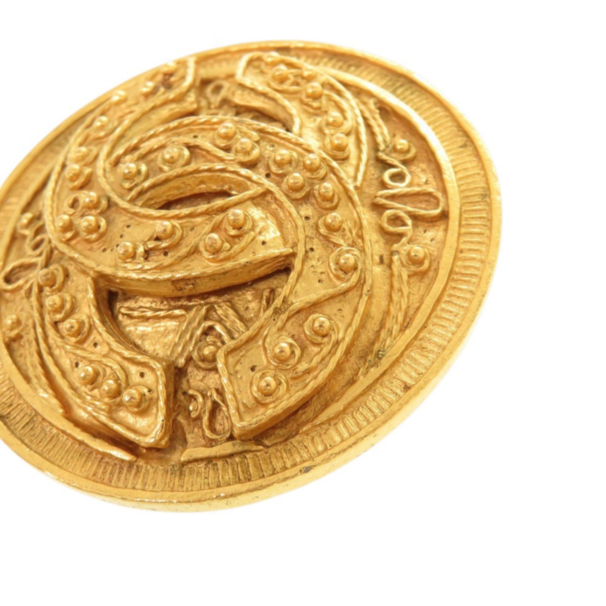 CC Logo Brooch Gold-Tone Metal