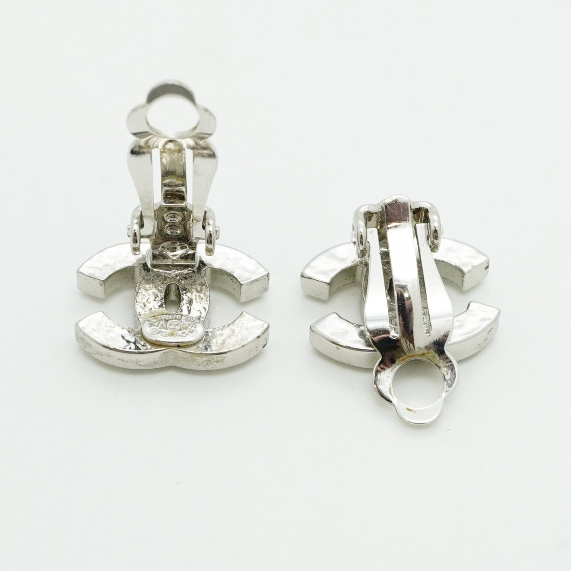 CC Logo Clip-On Earrings Silver-Tone Metal