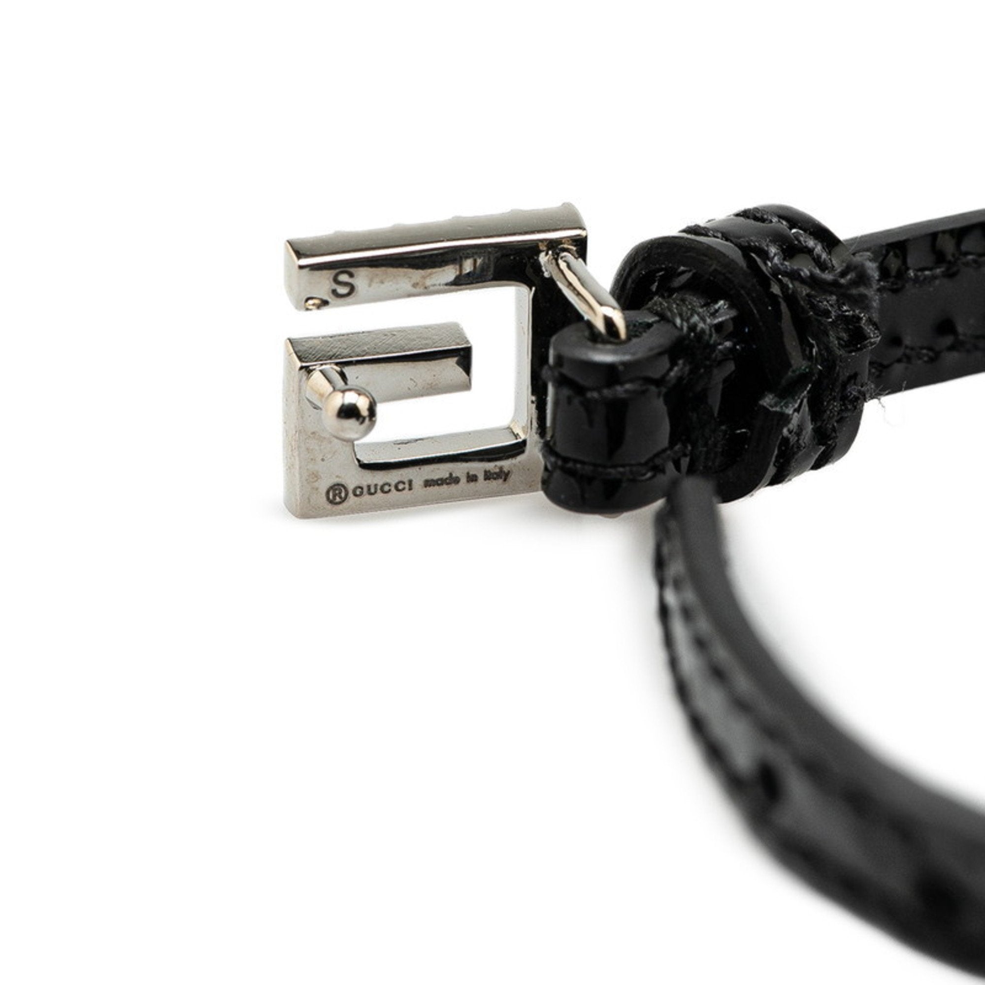 Square G Rhinestone Bracelet Black Leather