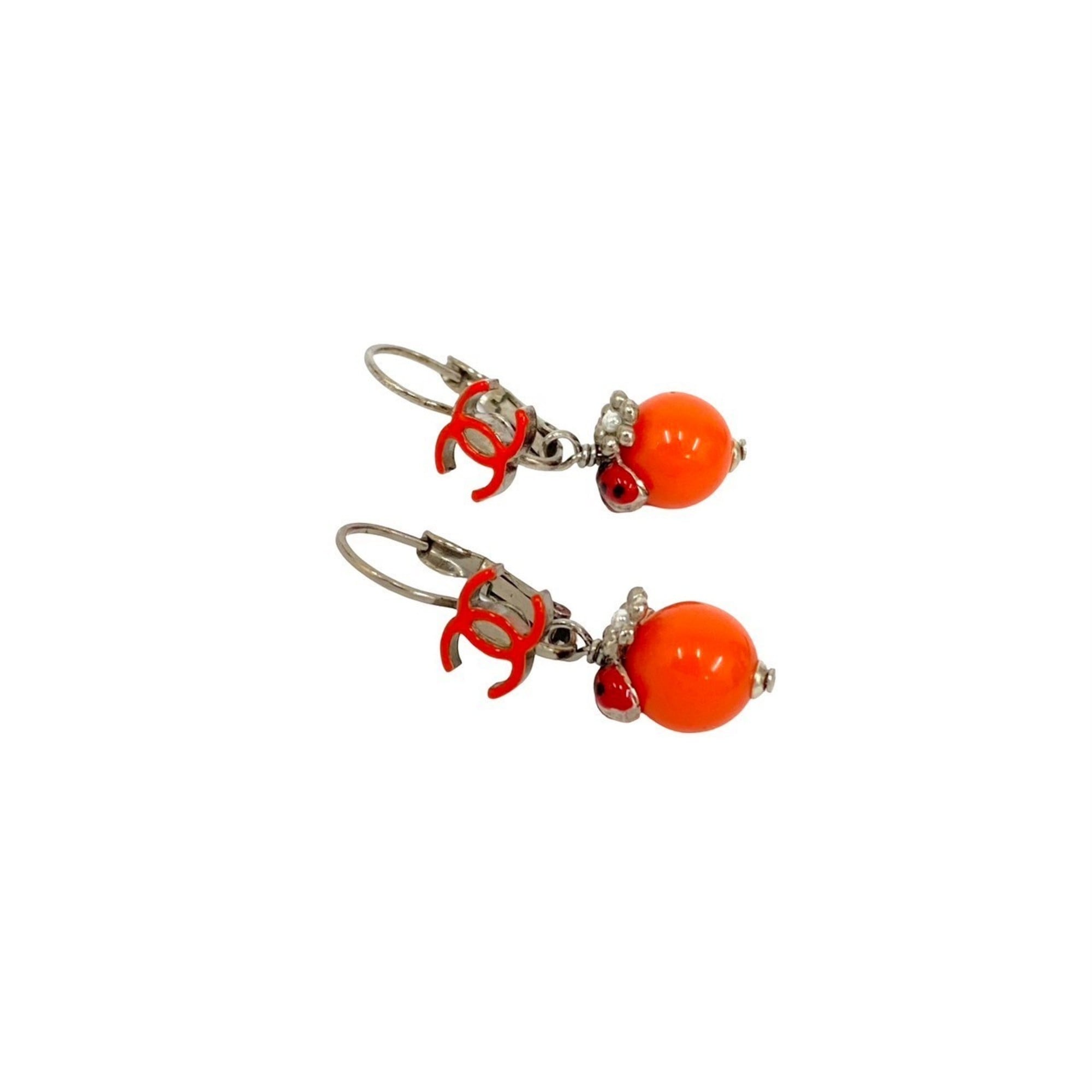 CC Logo Flower Ladybug Earrings Sterling Silver Gold-Tone Metal