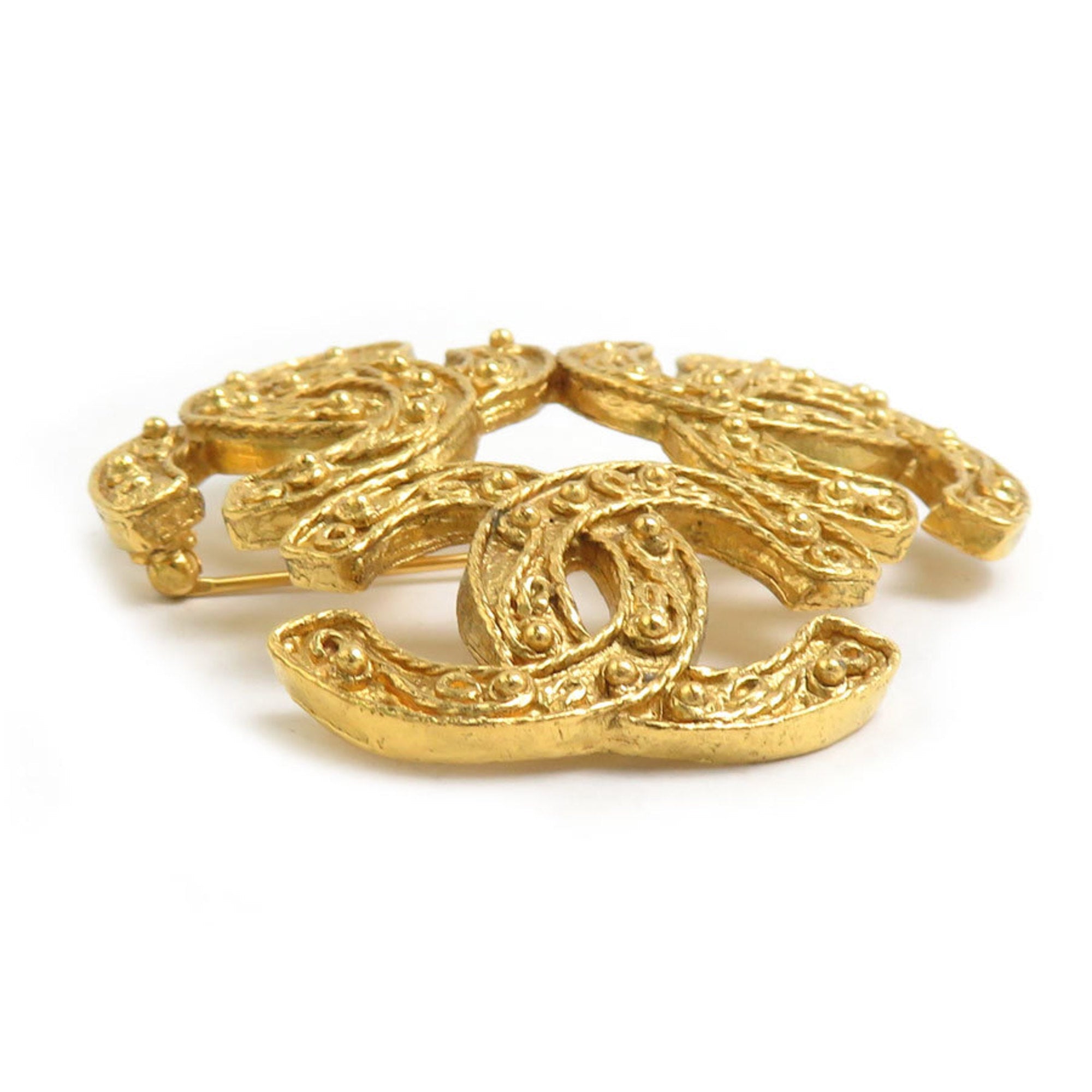 CC Logo Brooch Gold-Tone Metal