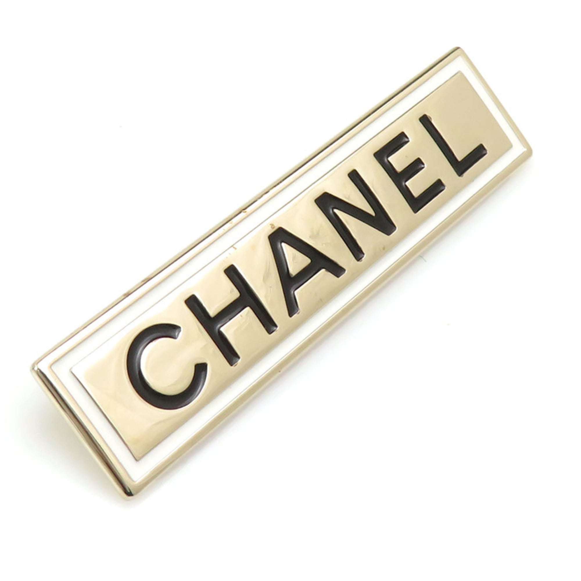 Brooch Enamel and Metal Black Gold White
