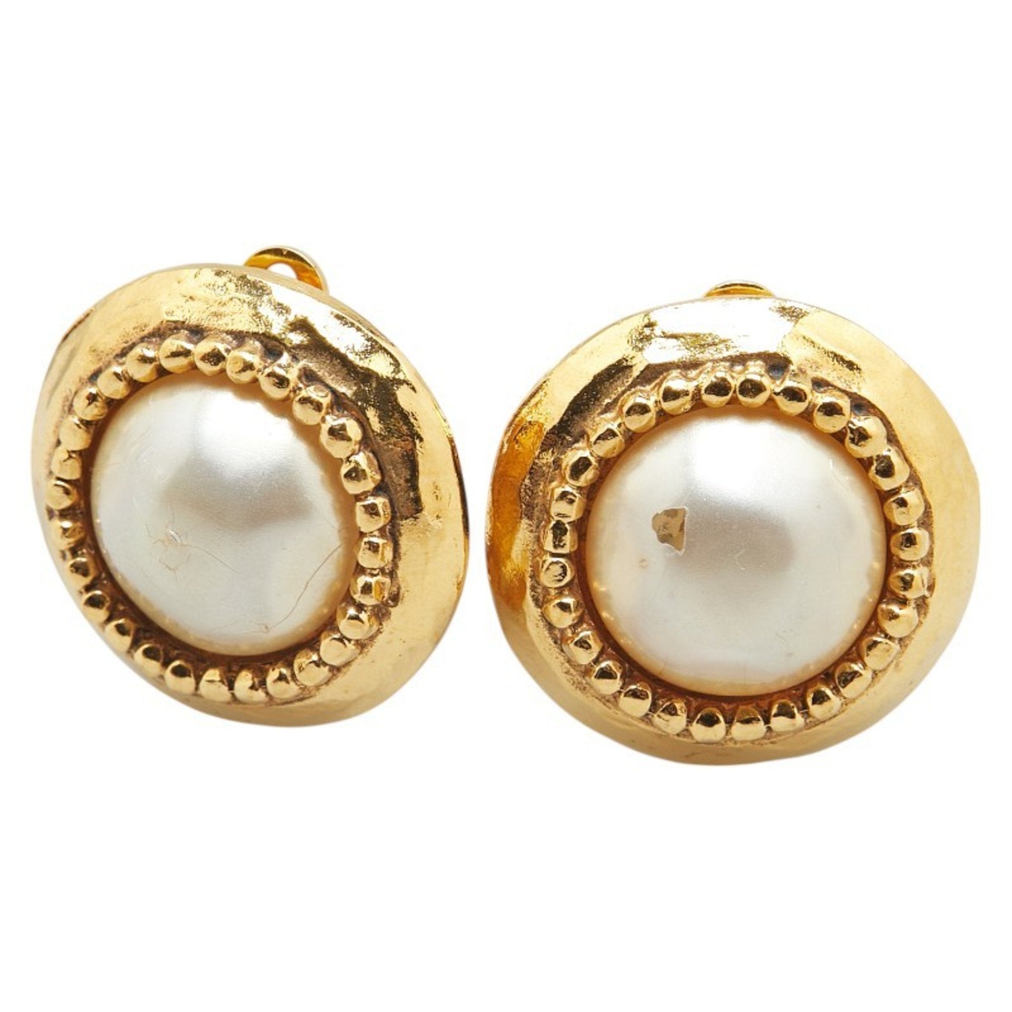 Vintage Clip-On Earrings Pearl Clip-On Gold-Tone Metal