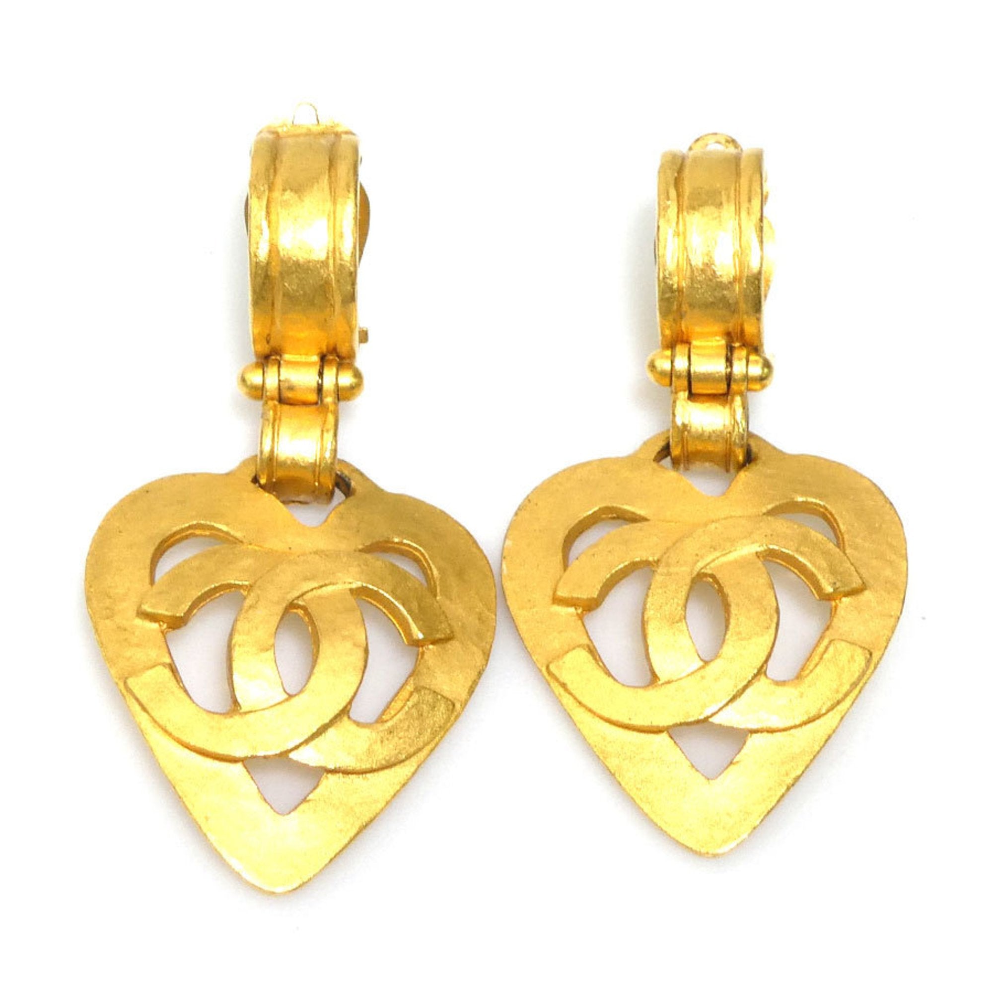 CC Logo Heart Clip-On Earrings Gold-Tone Metal Gold-Tone Metal