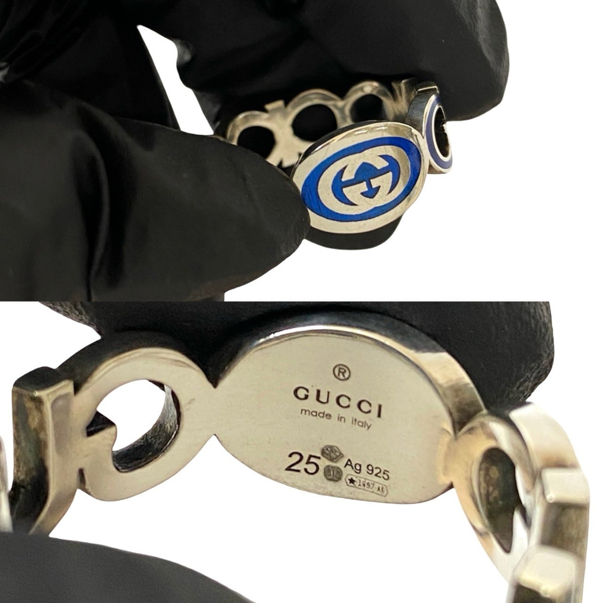 Interlocking G Enamel Ring Sterling Silver Blue