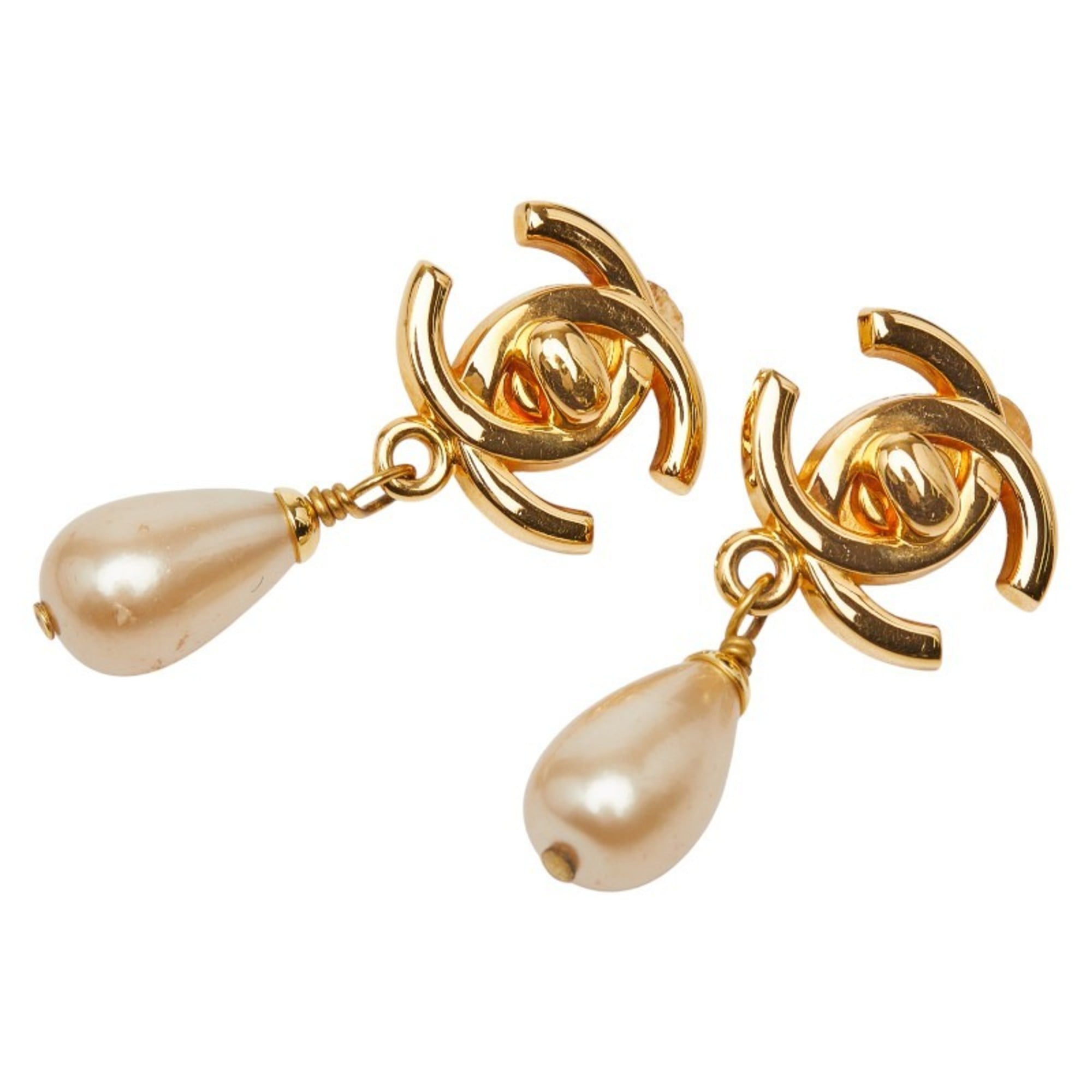 CC Logo Lock Clip-On Earrings Metal Gold-Tone Metal