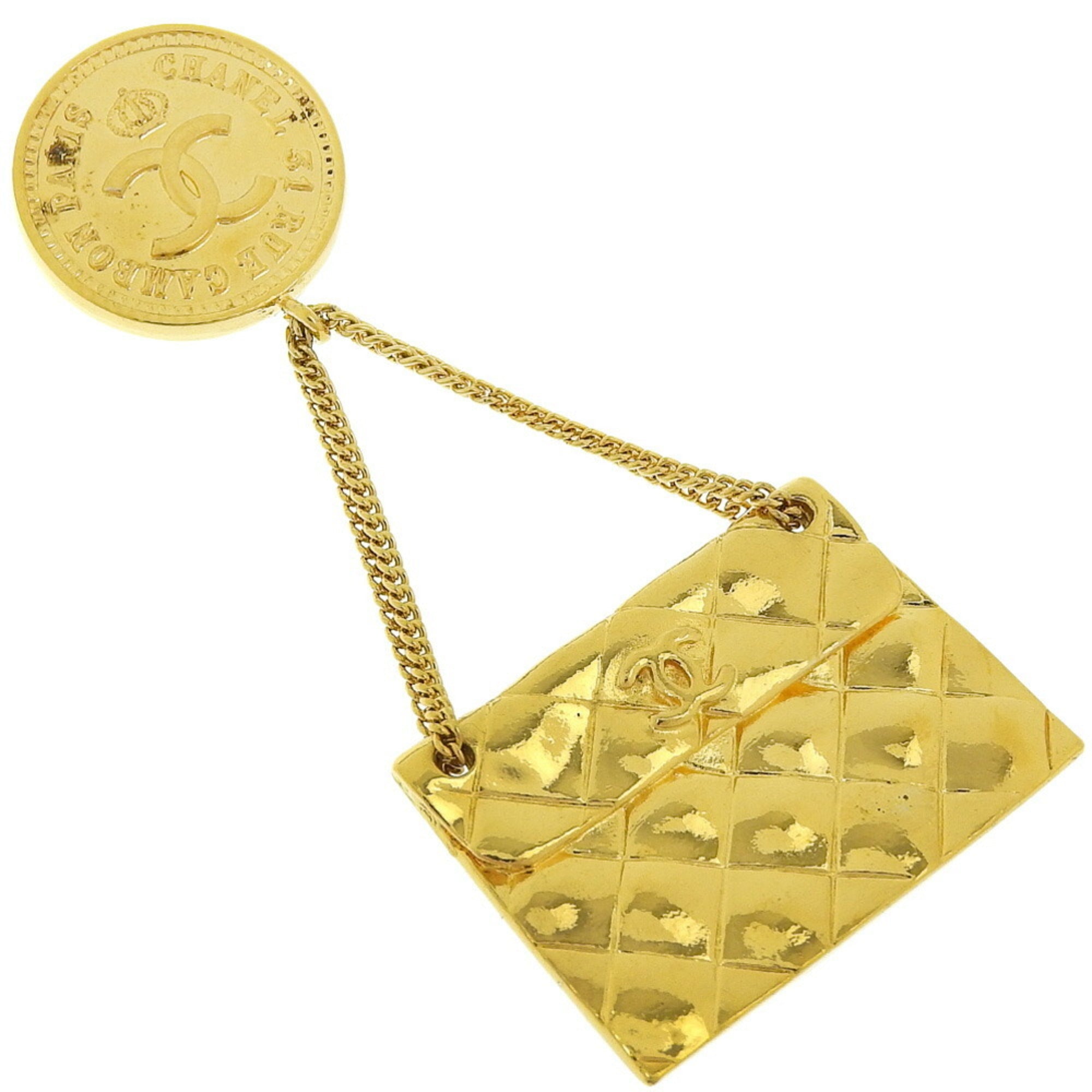 Matelasse Bag Motif Brooch Metal Gold Plated