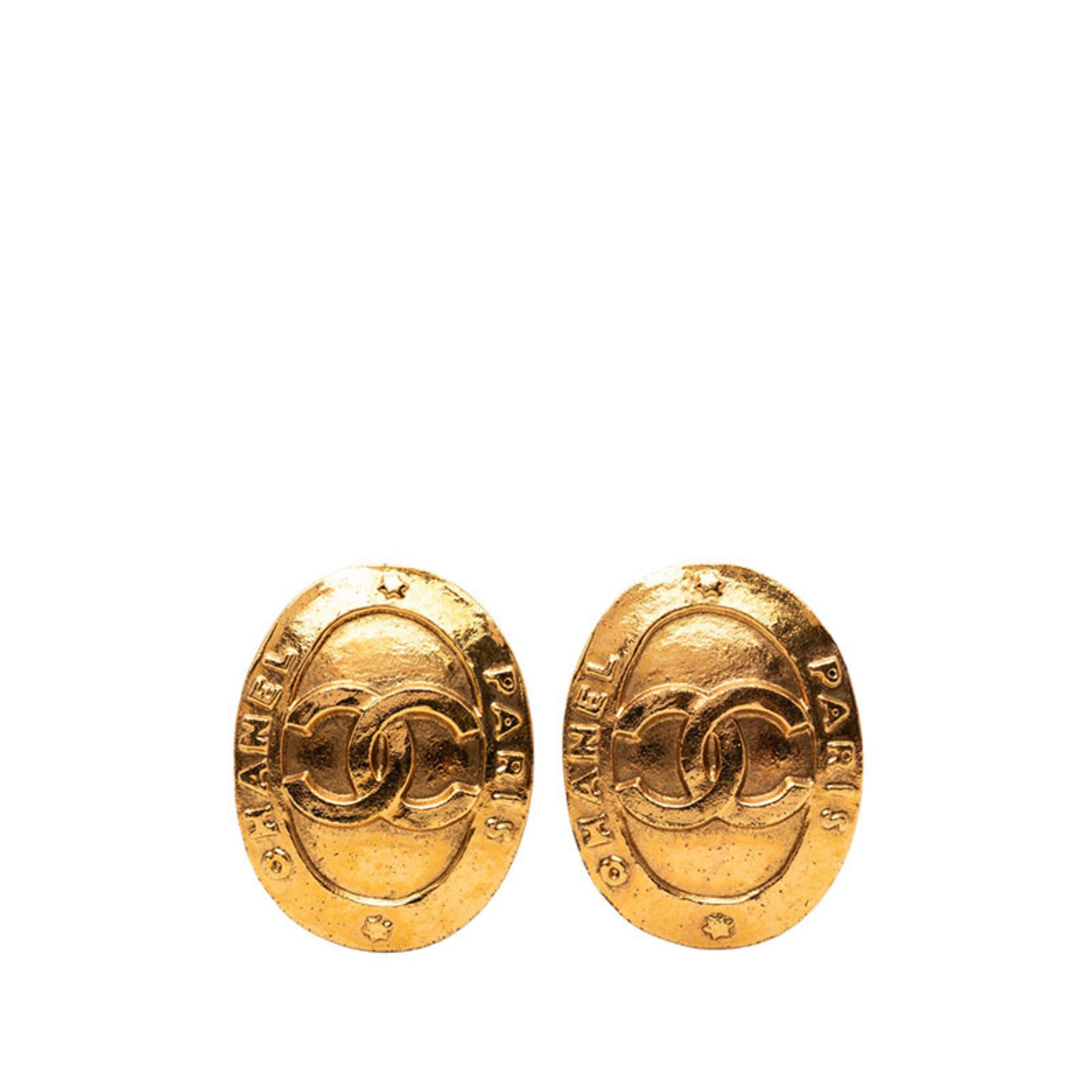 CC Logo Oval Clip-On Earrings Metal Gold-Tone Metal