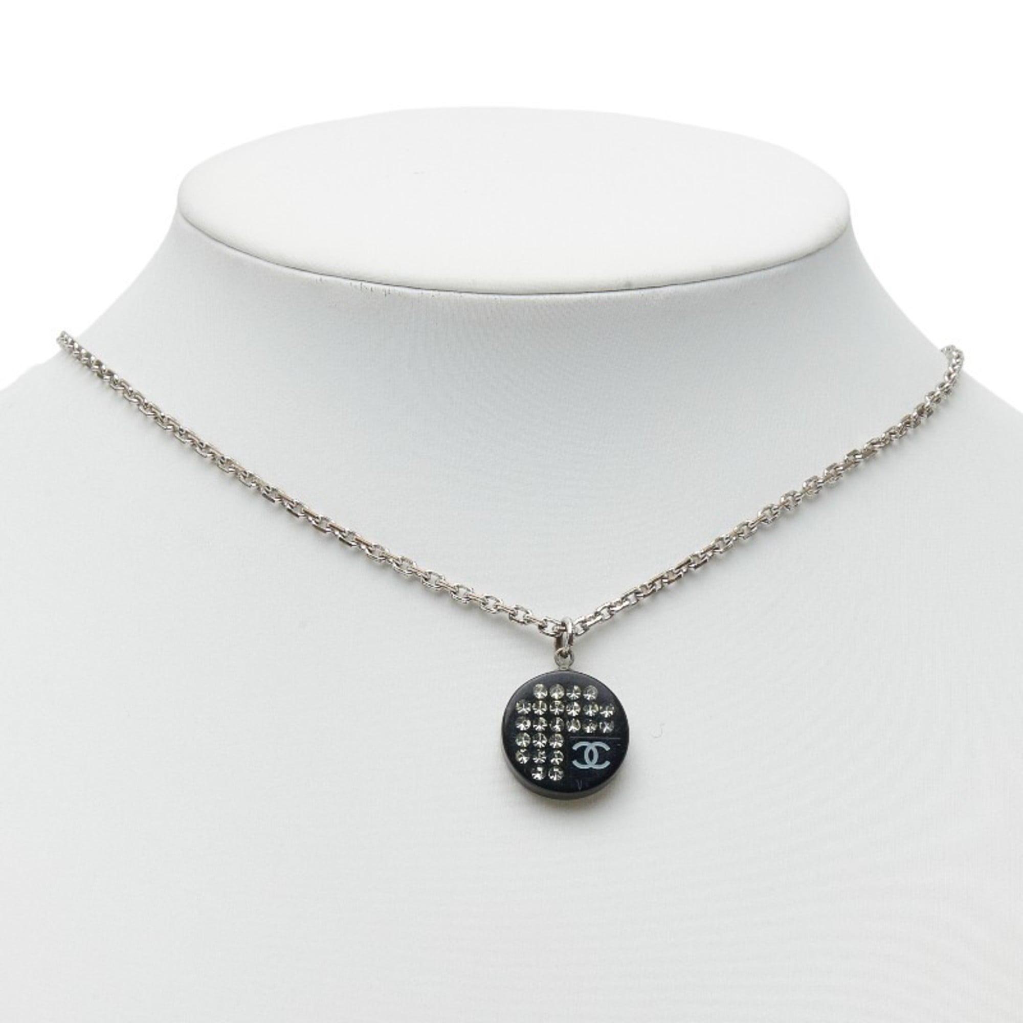 CC Logo Pendant Necklace Silver-Tone Metal