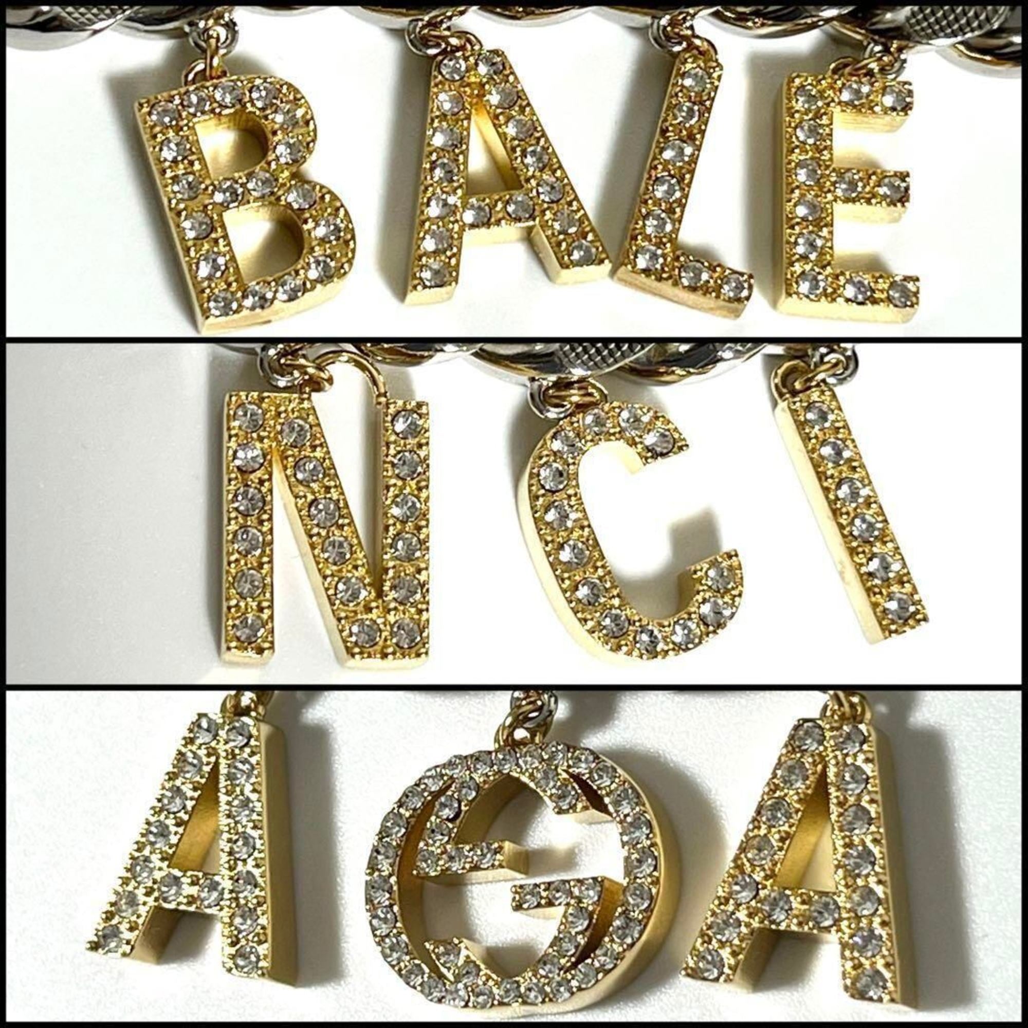Balenciaga Script Choker Pendant Necklace Metal and Rhinestone