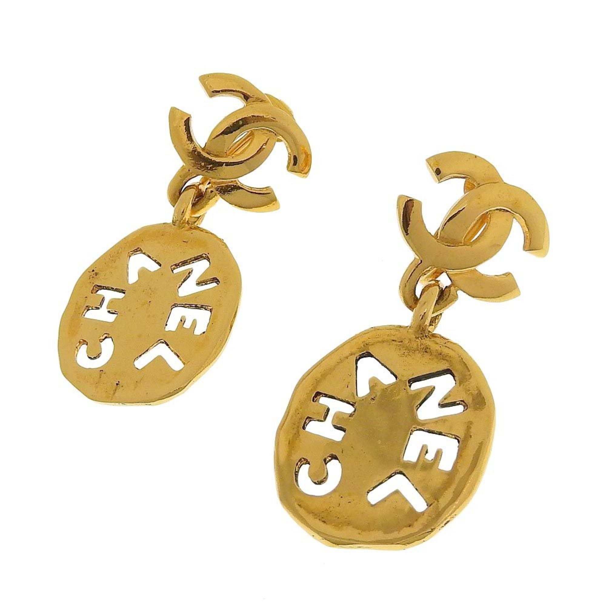 Vintage Clip-On Earrings Logo Clip-On Gold-Tone Metal