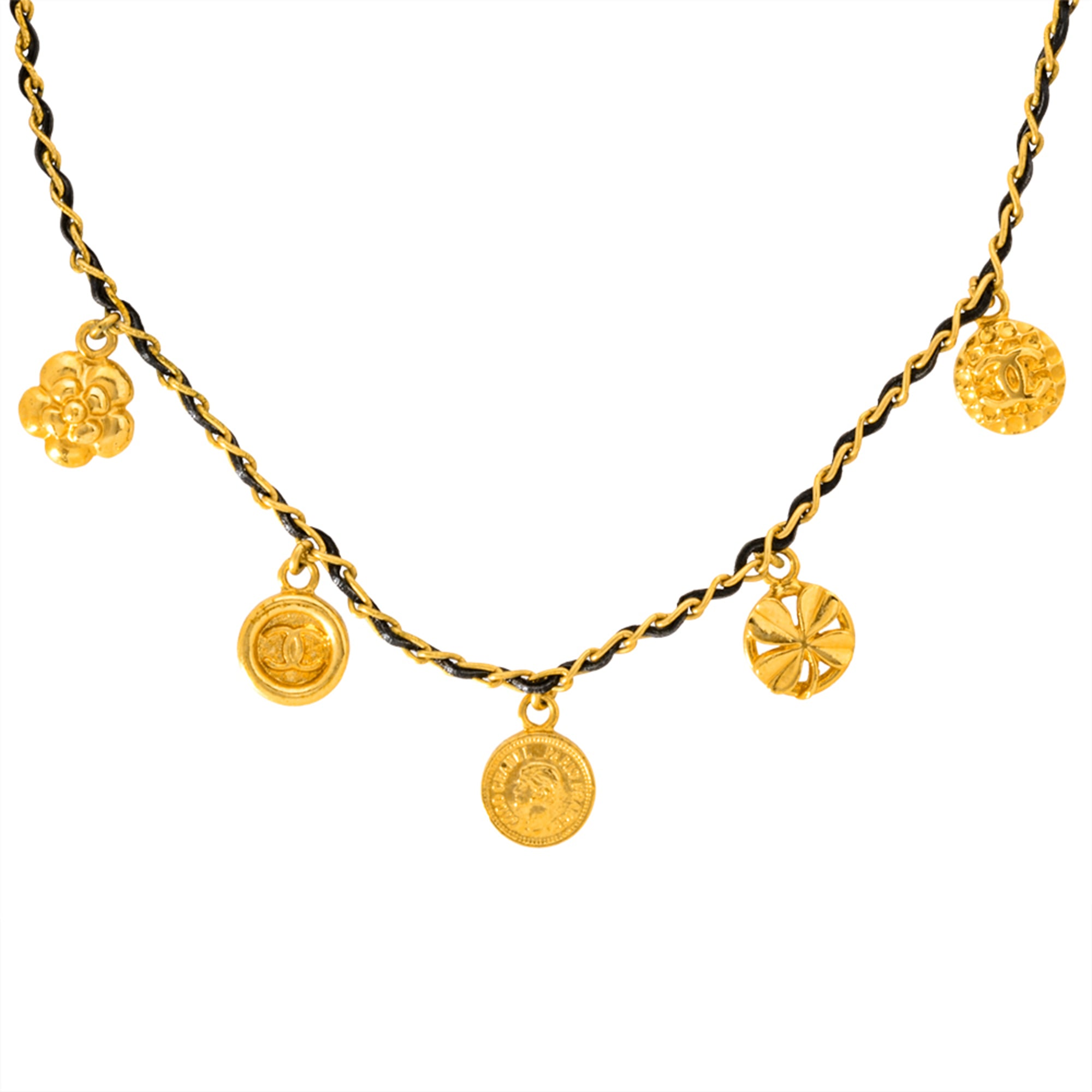 CC Logo Clover Medal Necklace Gold-Tone Metal