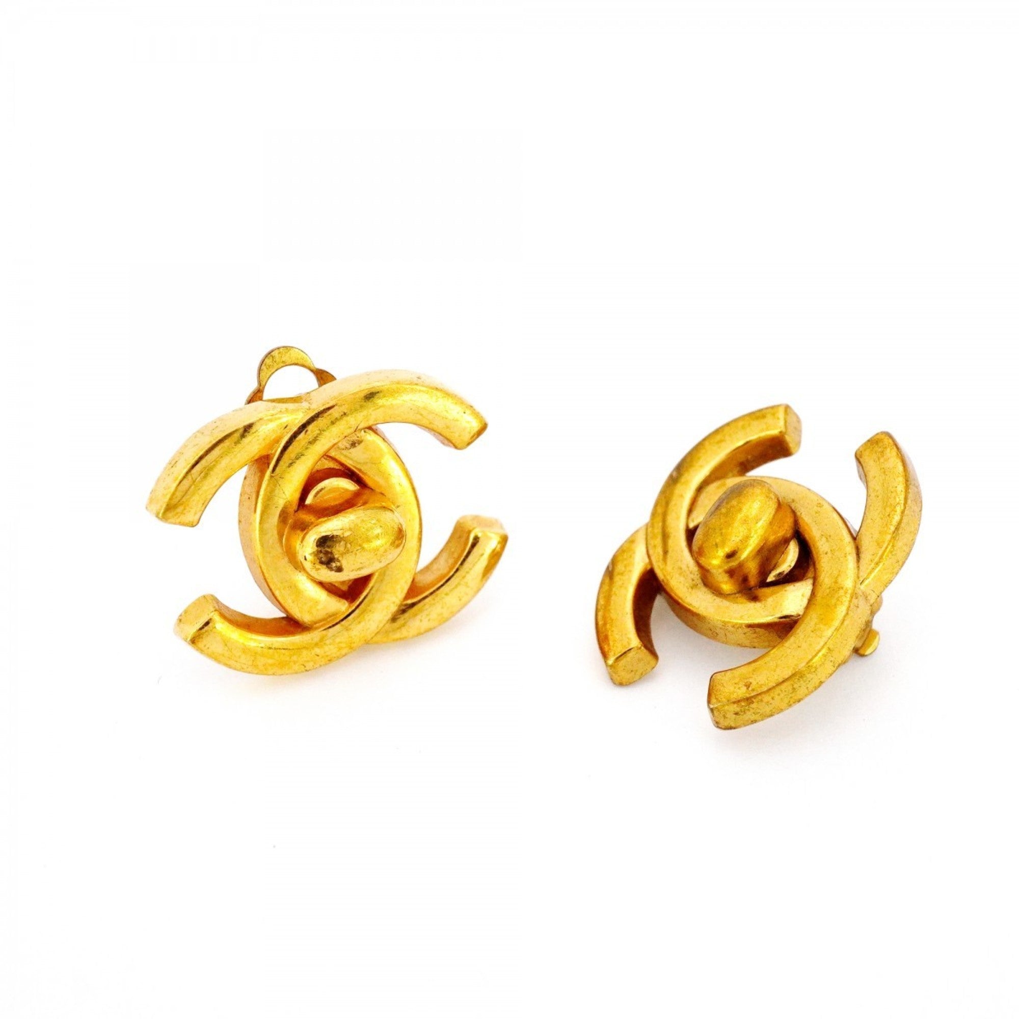 CC Logo Lock Clip-On Earrings Metal Gold-Tone Metal