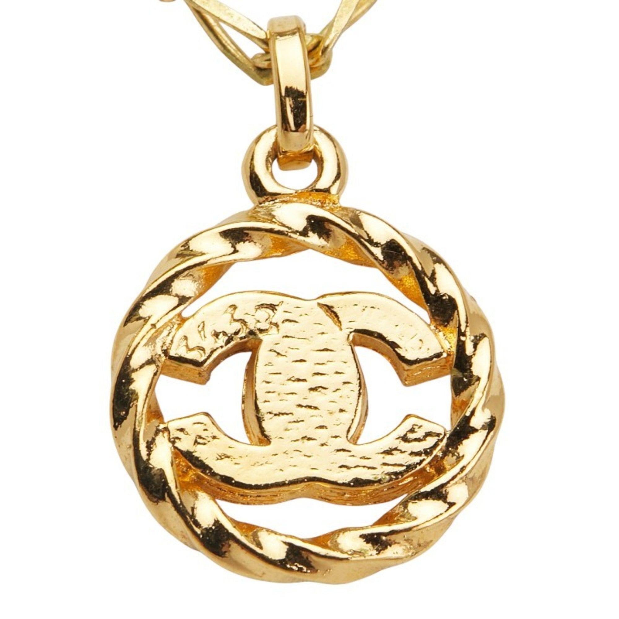 CC Logo Round Circle Pendant Necklace Metal