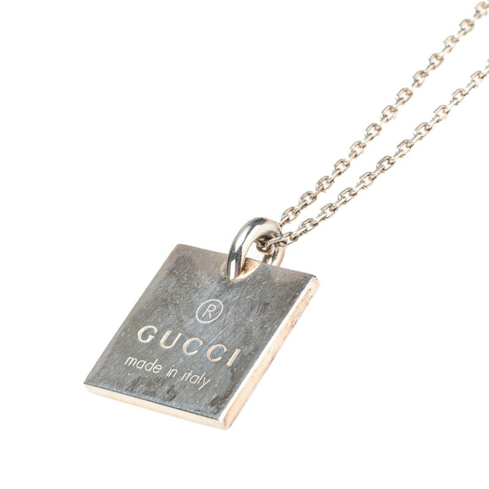 Square Plate Chain Pendant Necklace Sterling Silver