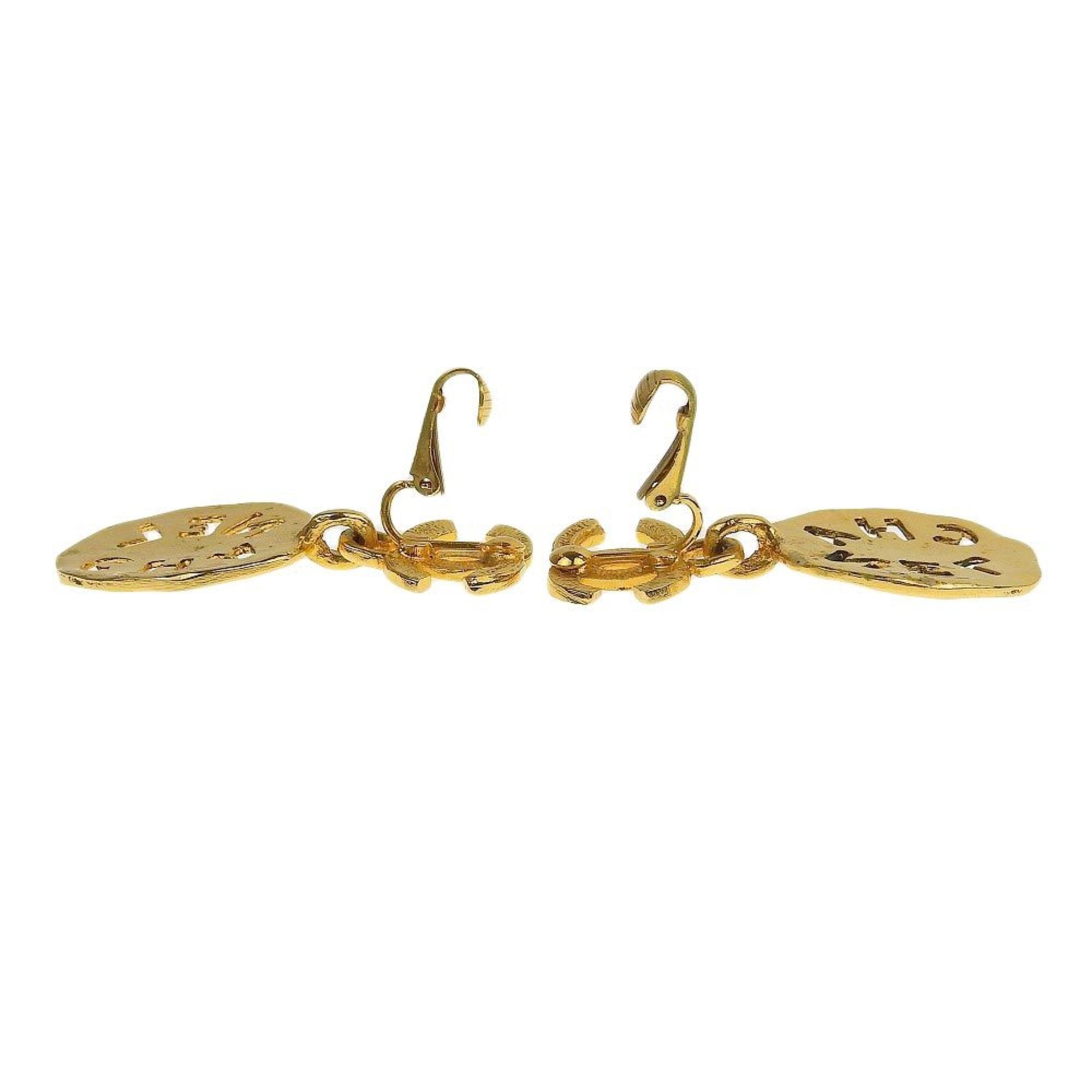 Vintage Clip-On Earrings Logo Clip-On Gold-Tone Metal