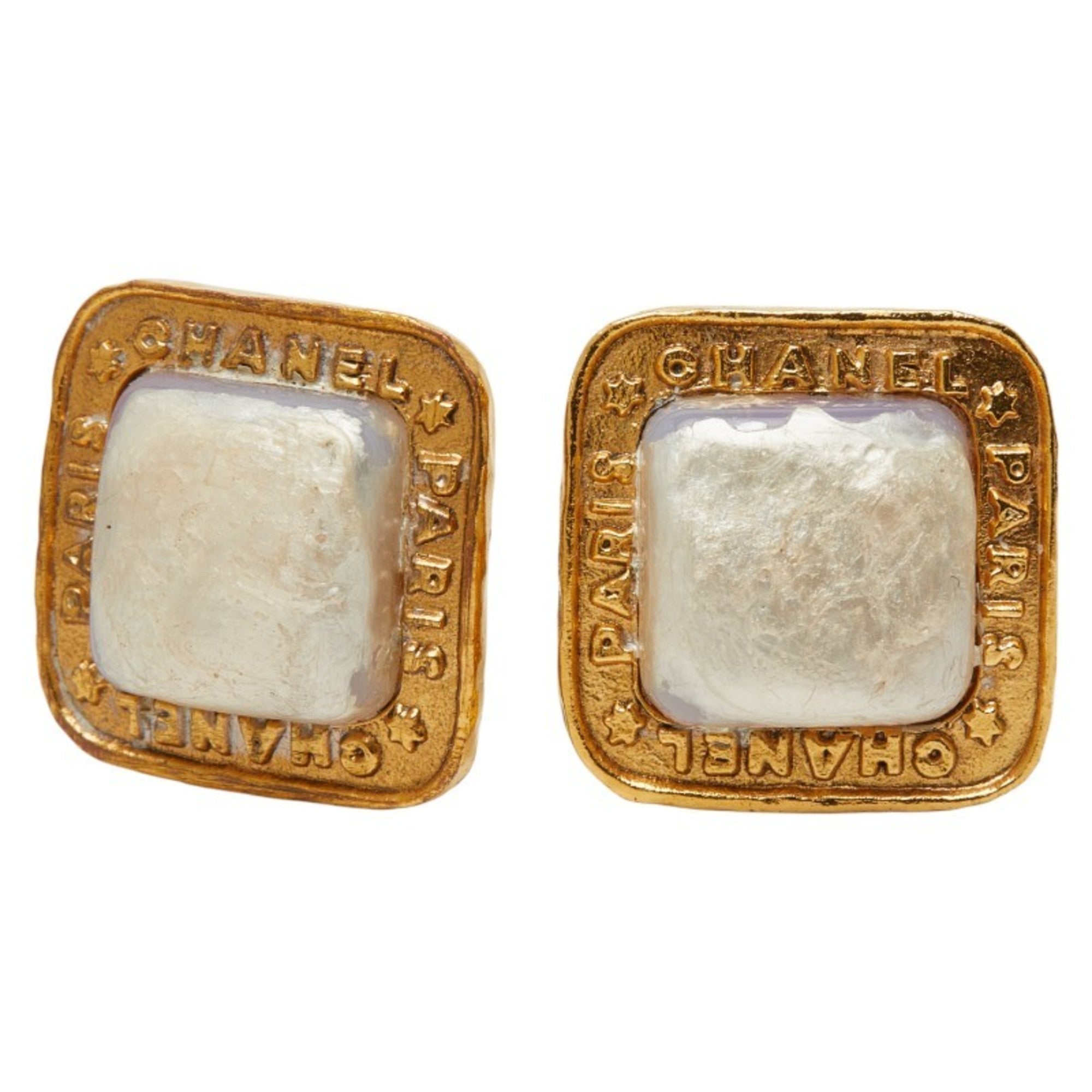 Vintage Clip-On Earrings Pearl Clip-On Gold-Tone Metal