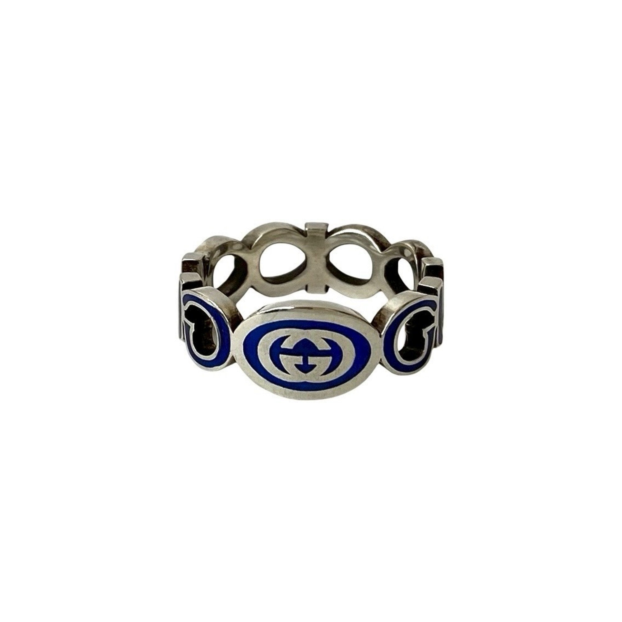 Interlocking G Enamel Ring Sterling Silver Blue