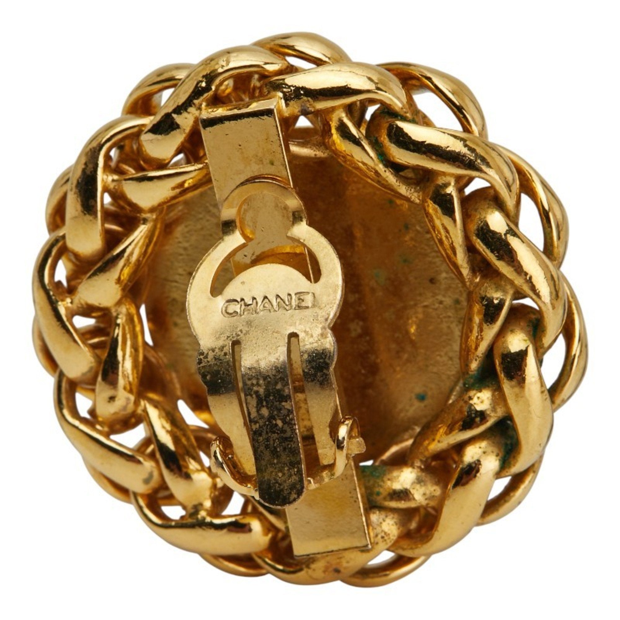 CC Logo Round Clip-On Earrings Metal Gold-Tone Metal