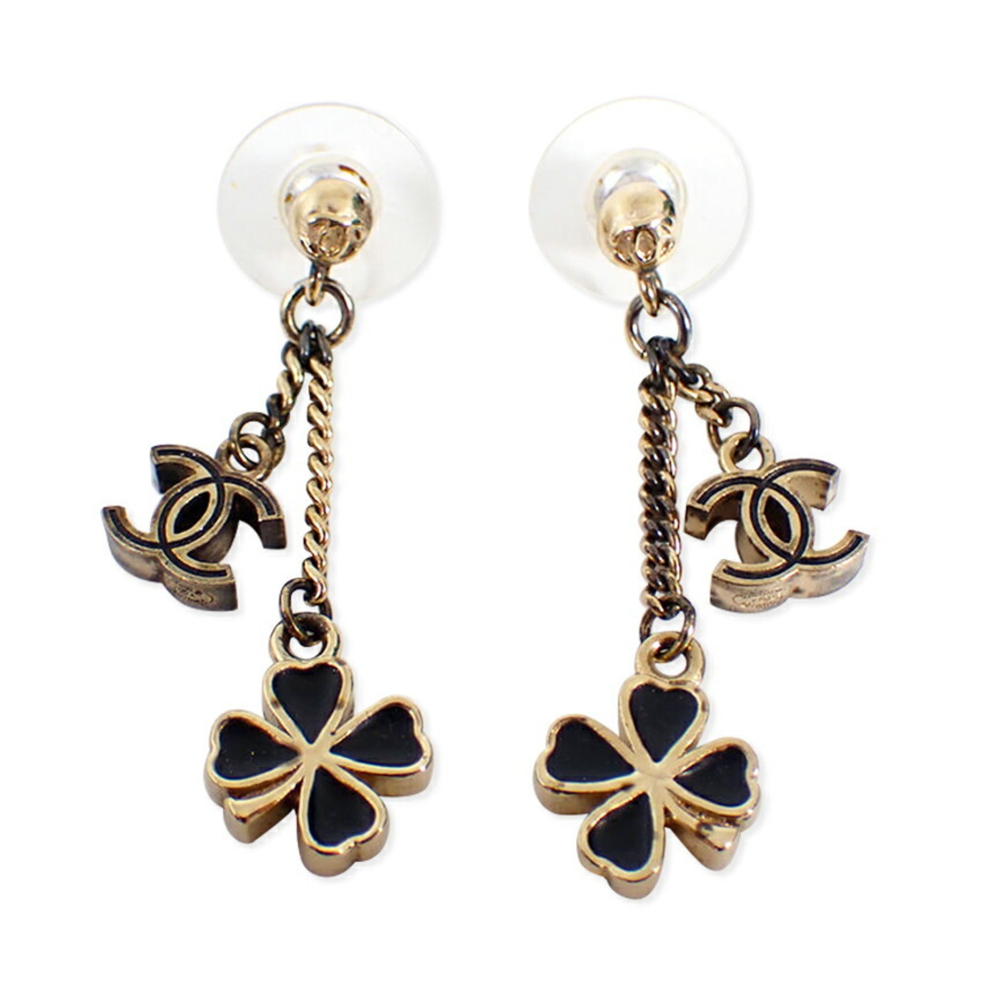 CC Logo Clover Earrings Metal Gold-Tone Metal
