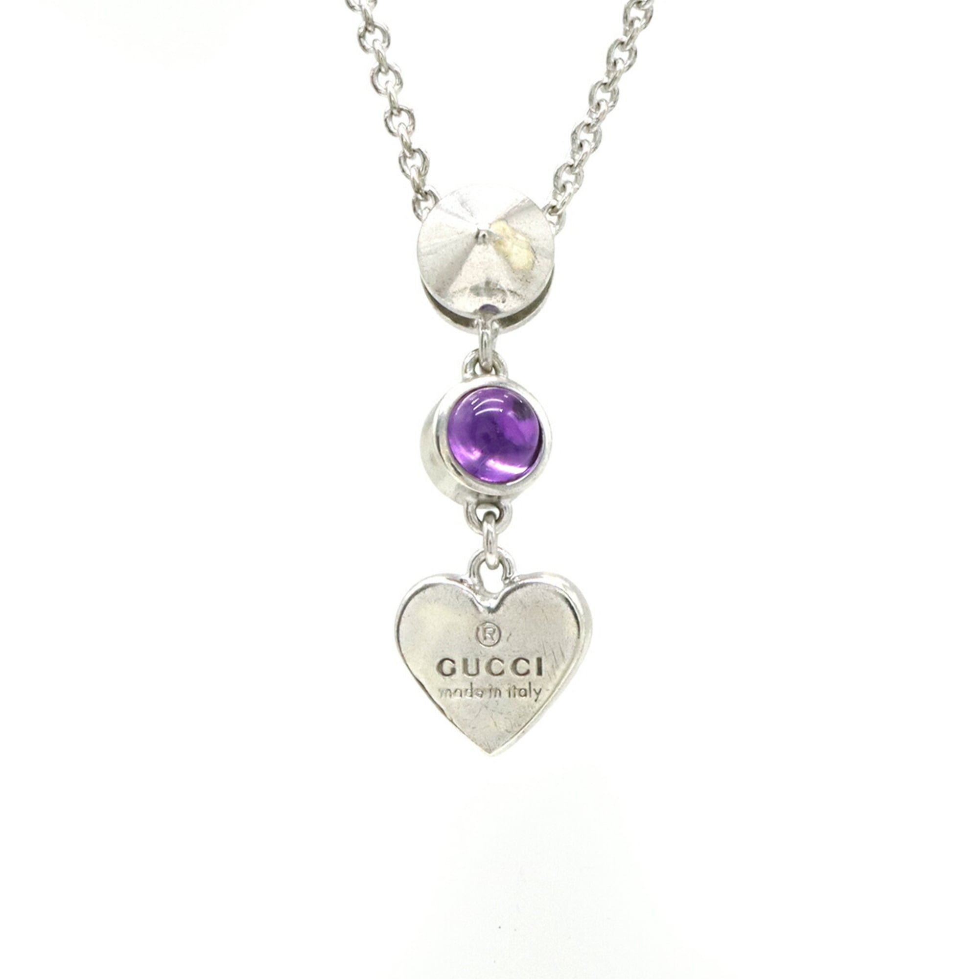 Trademark Heart Motif Pendant Necklace Sterling Silver with Colored Stones