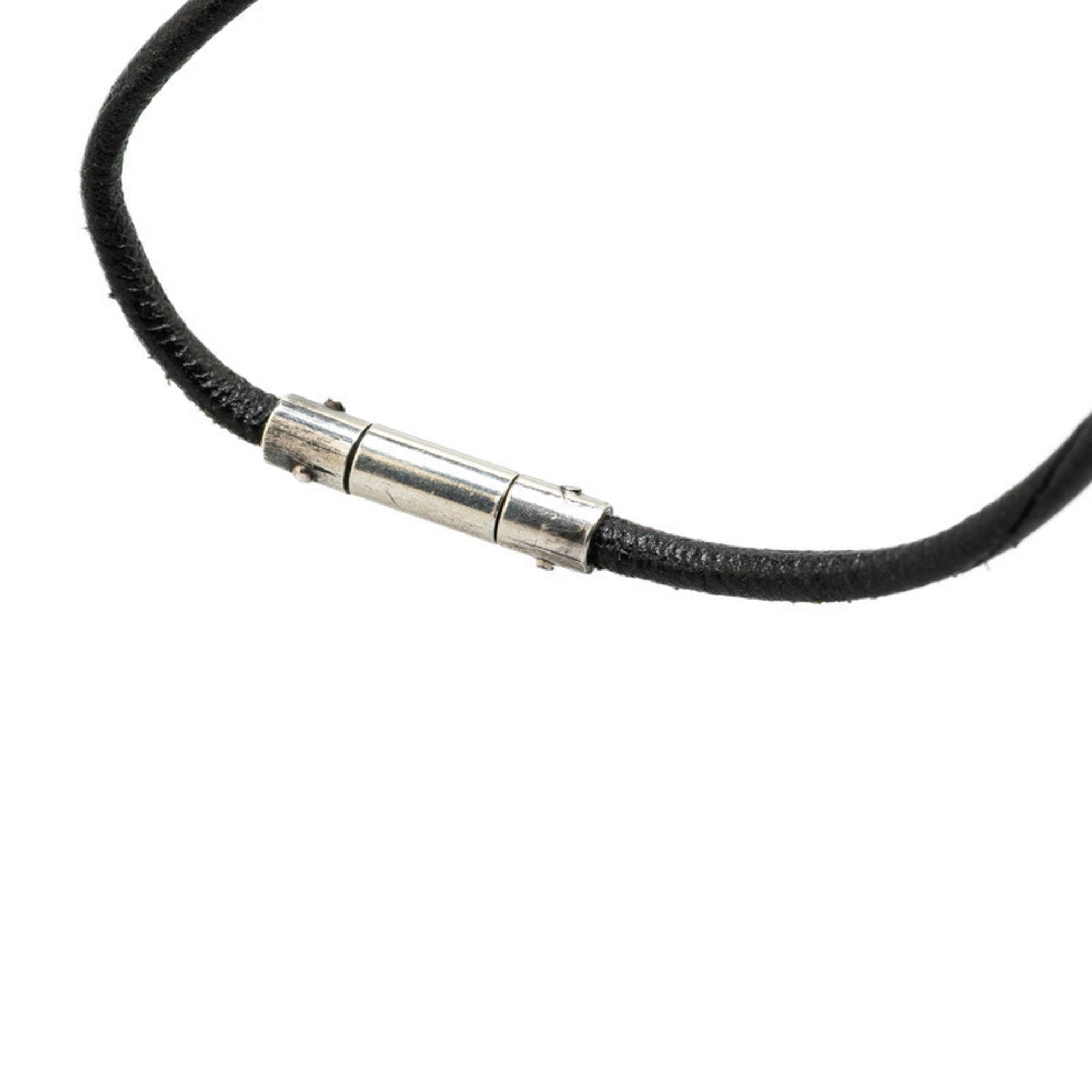 Pendant Necklace Black Leather and Sterling Silver