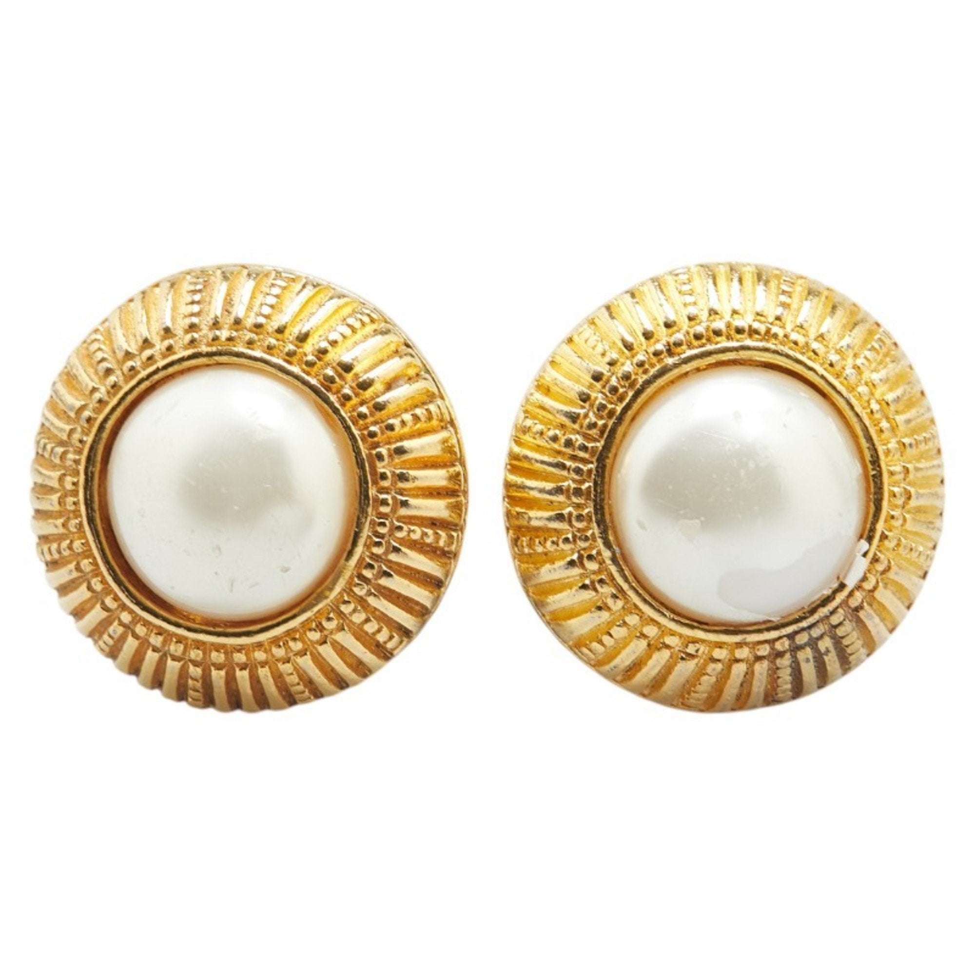 Earrings Pearl Gold-Tone Metal