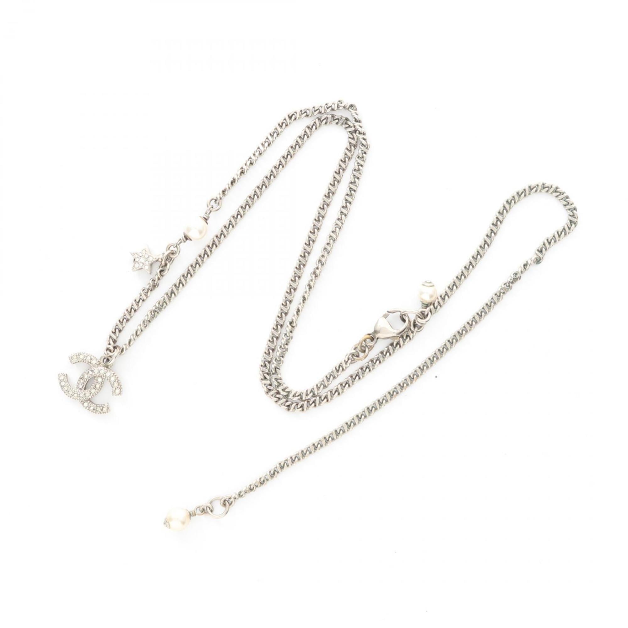 Pendant Necklace Stainless Steel and Artificial Pearl and Rhinestone