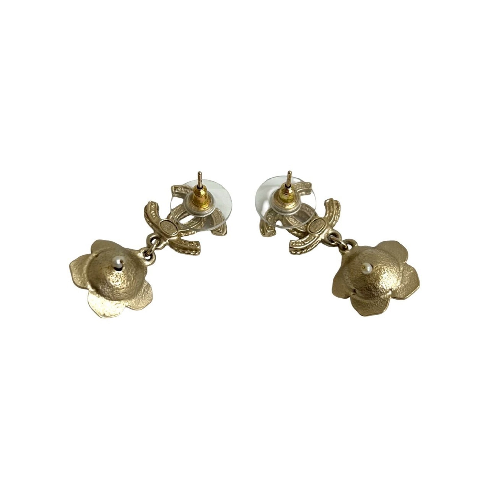 CC Logo Flower Earrings Metal Gold-Tone Metal