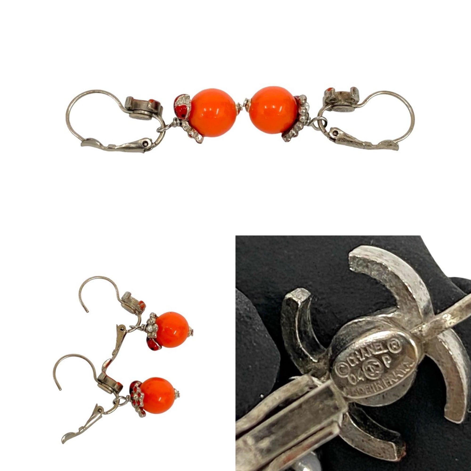 CC Logo Flower Ladybug Earrings Sterling Silver Gold-Tone Metal